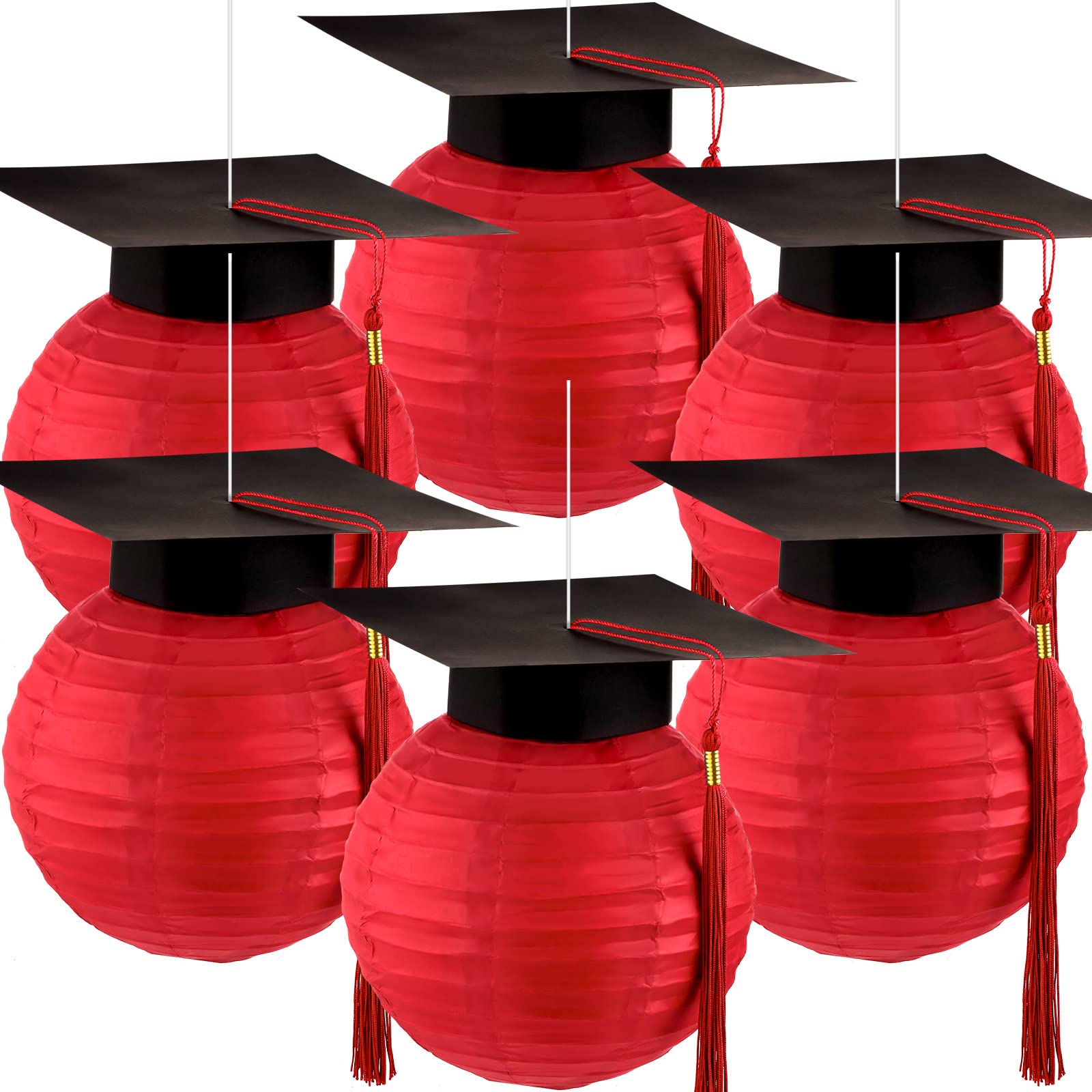 6 Pieces Graduation Cap Hanging Paper Lanterns Grad Cap Paper Lanterns Graduation Lanterns with Black Grad Hat Tassel Lanterns G