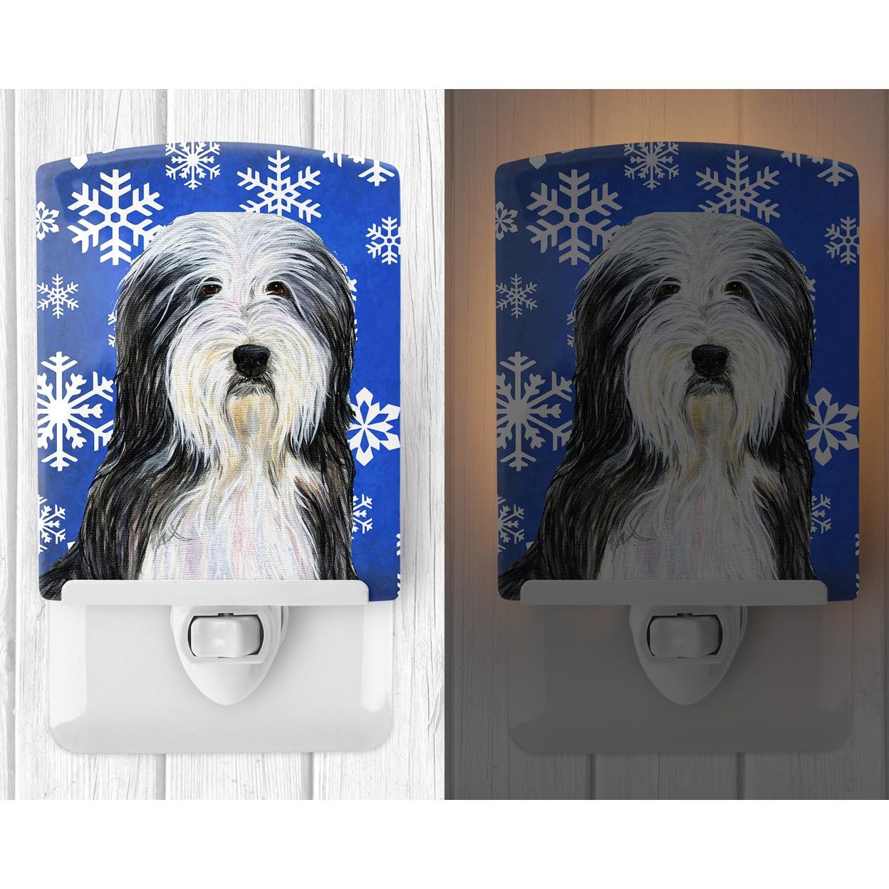 Carolines Treasures Ceramic Night Light Bearded Collie Winter Snowflakes 6x4x3 Multicolor Model SS4635CNL