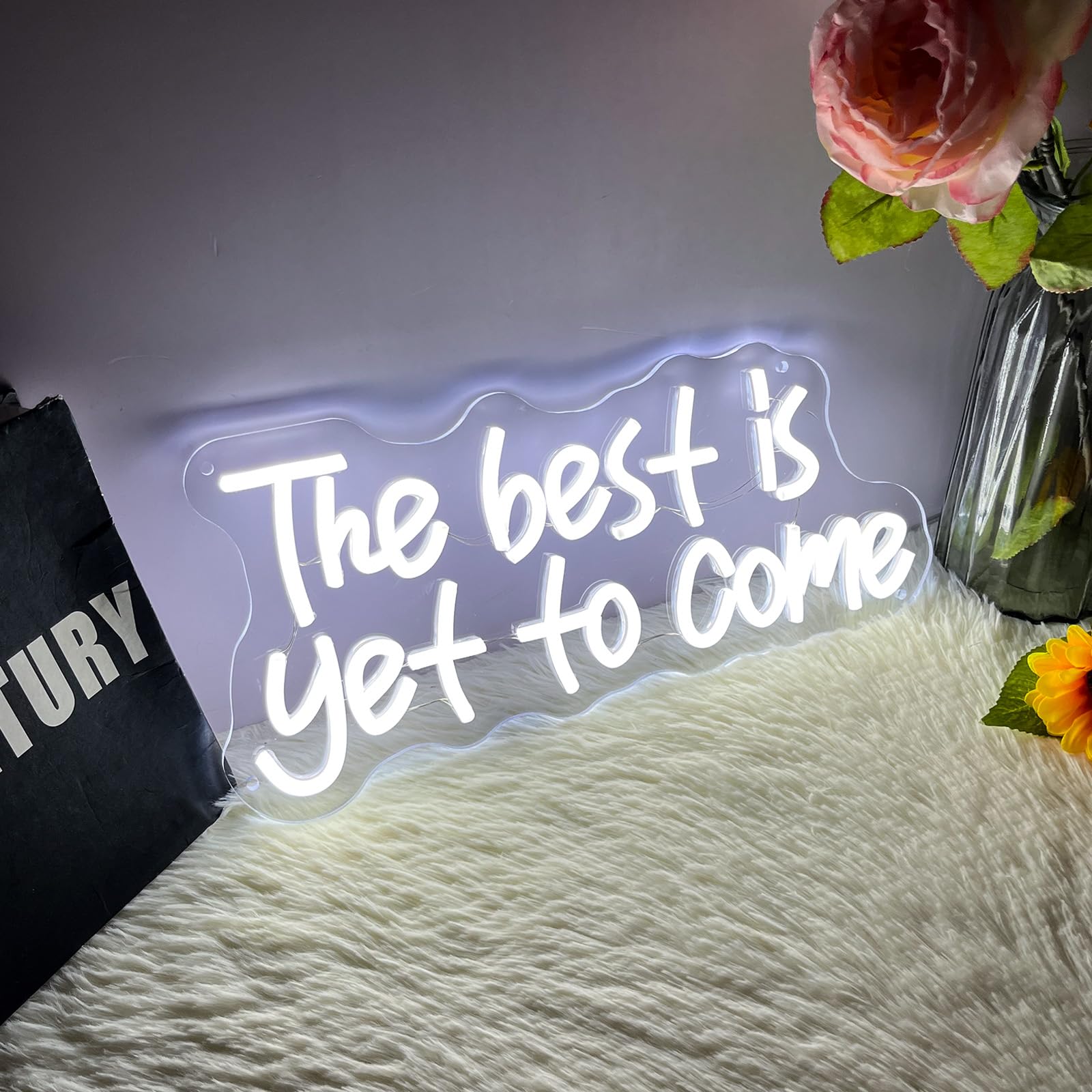 Brochao LED Neon Sign - "The Best Is Yet To Come" - USB Powered, Adjustable Brightness - Ideal for Office, Bedroom, Bar, Wedding - Color: TBIYTC