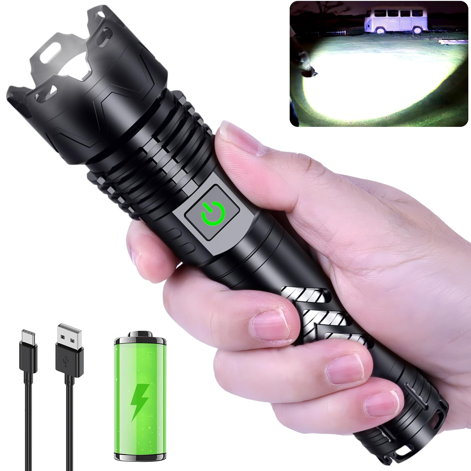 Grentay Rechargeable LED Flashlights 360000 High Lumens, Super Bright Flashlight with Input and Output Functions,Tactical Flashl