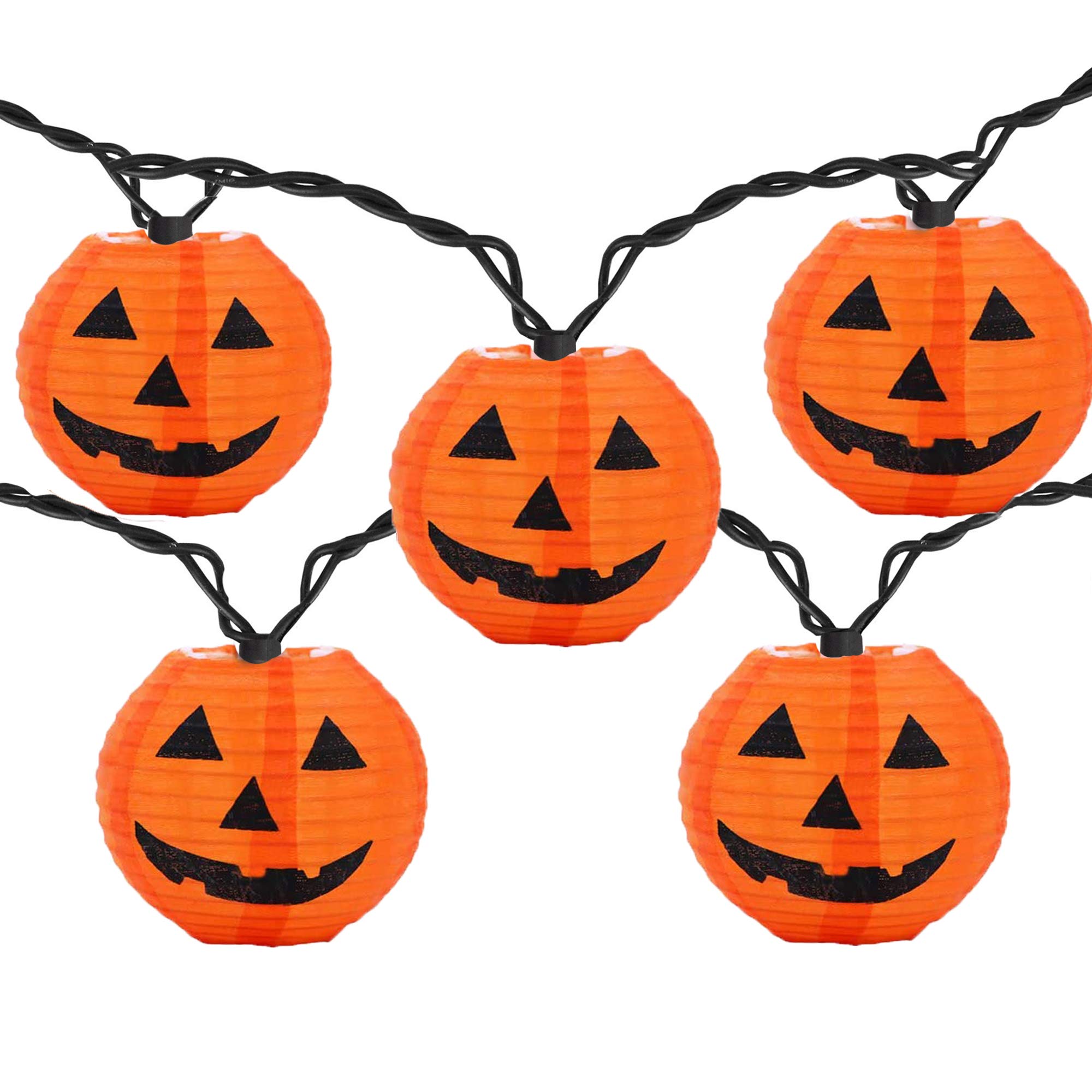 GOOTHY Outdoor Halloween Pumpkin Lantern String Lights, 8.5FT, Orange, 10 Mini Jack-O-Lanterns, Plug-in for Patio Garden Party