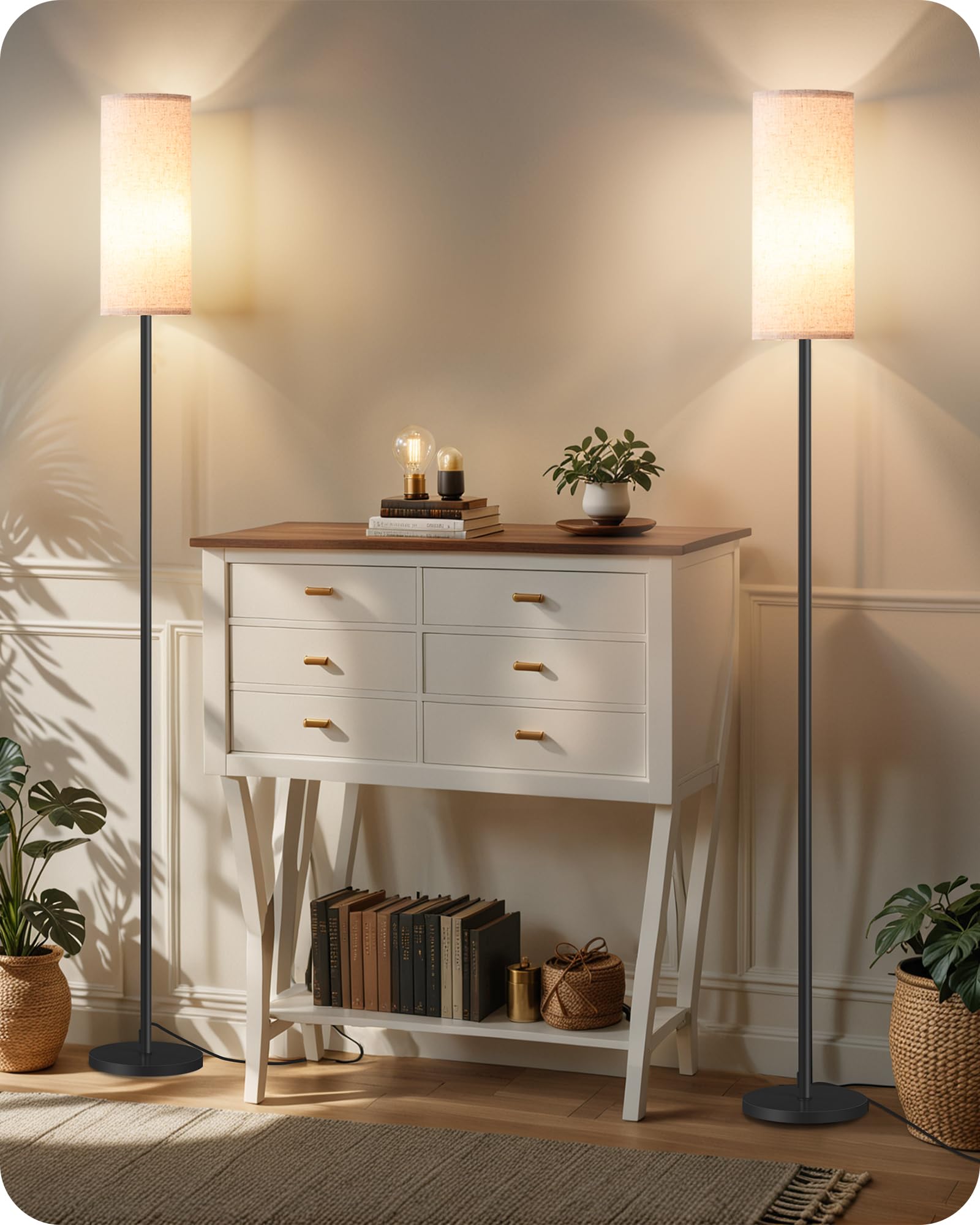 GOEBLESON 2 Pack Dimmable Floor Lamps with Remotes, 66'' Tall, 3000K-6500K, Beige, Model E06LDP205
