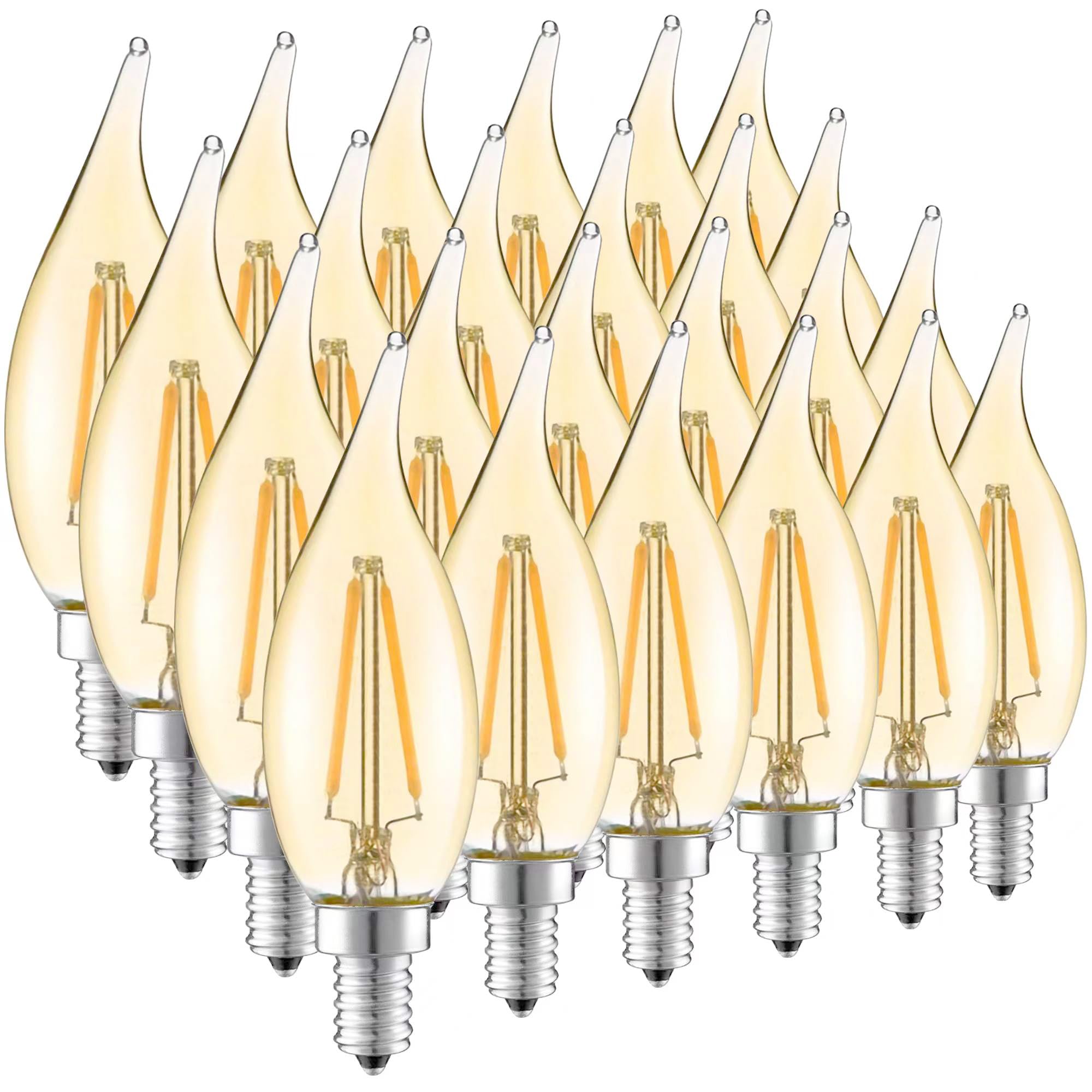 HMYYJT Candelabra Chandelier LED Bulb Dimmable 2W E12 Amber Glass CA10 24 Pack