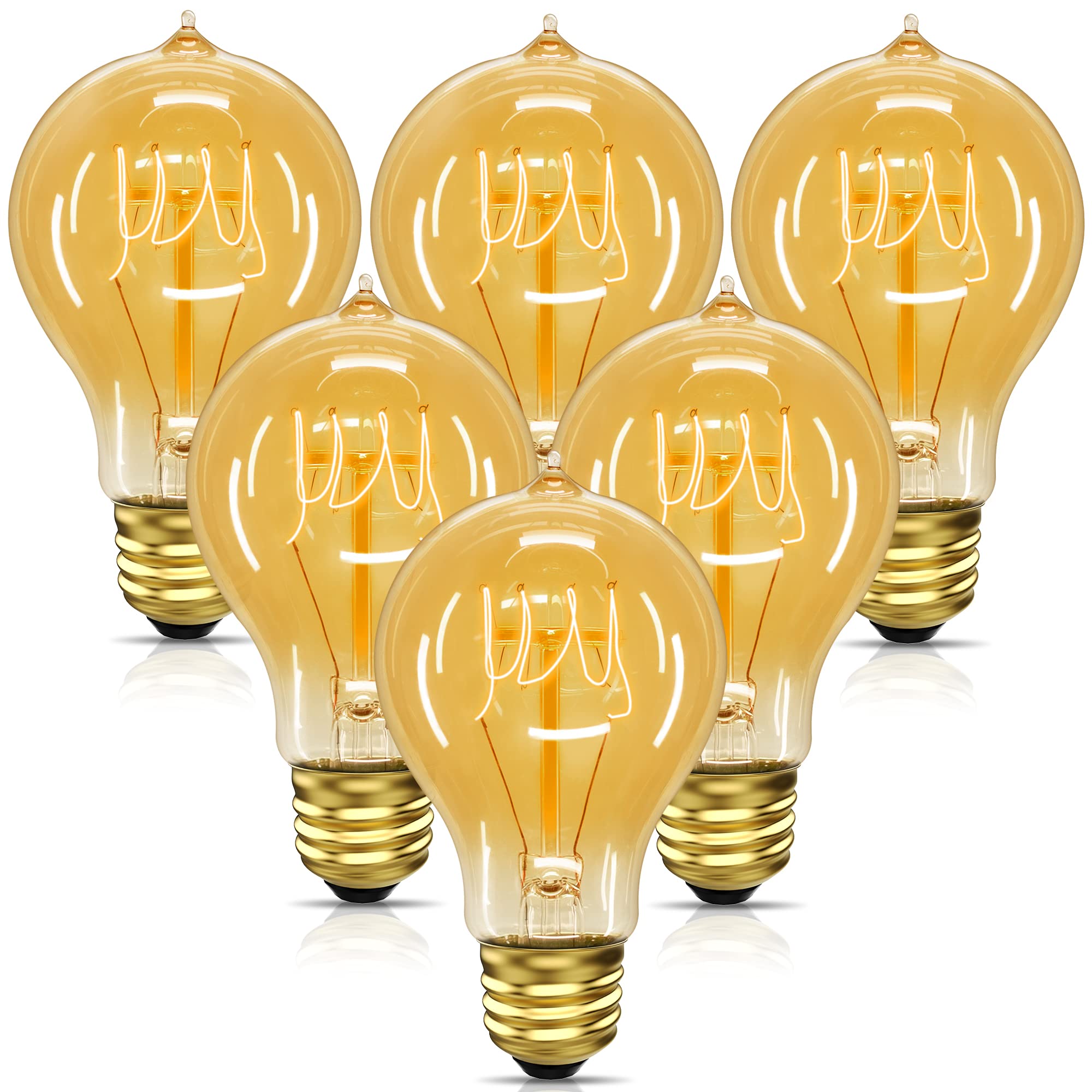 Unilamp Edison Bulbs 40W, Vintage A19 Antique Incandescent Light, E26 Dimmable Decorative, Warm White 2700K, 110-130V, 6 Pack