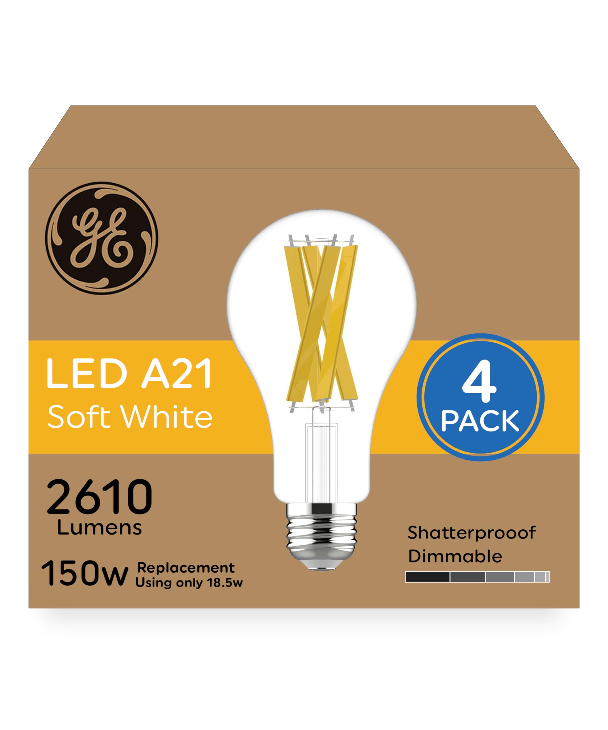 Ge Ultra Bright Led Light Bulbs, 150 Watt, Soft White, A21 Bulbs (4 Pack)