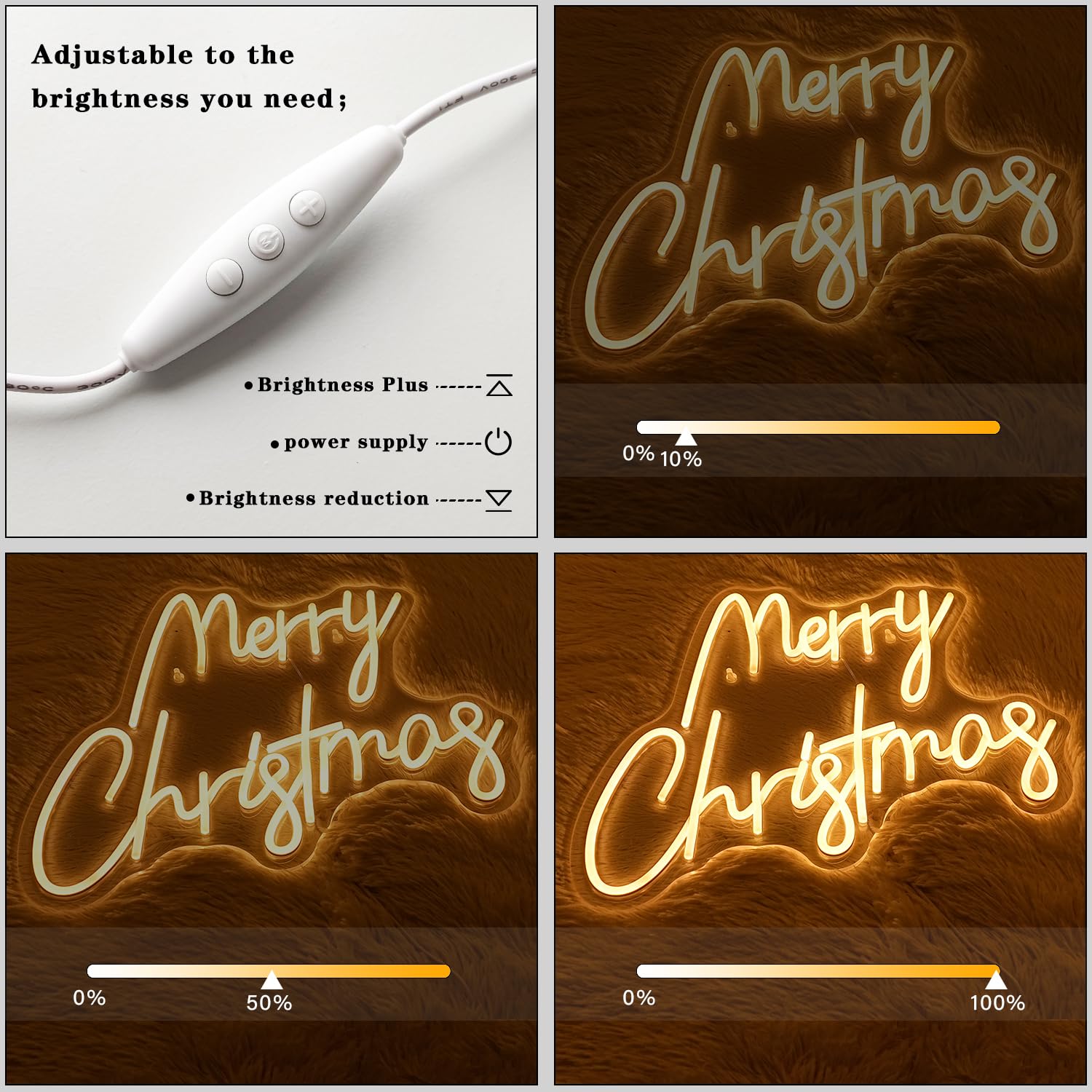 Alkkign Merry Christmas Neon Signs Warm White Merry Christmas Neon Light Dimmable New Year Neon Light for Wall Decor Christmas P