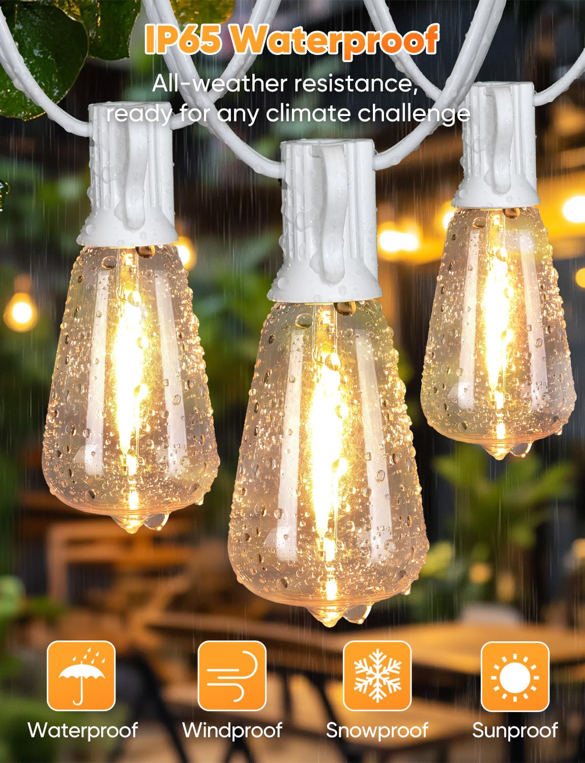 Brightever 200FT Outdoor String Lights with Remote, 62 ST38 LED Bulbs, Waterproof IP65, White, Model CMPC-O60XA