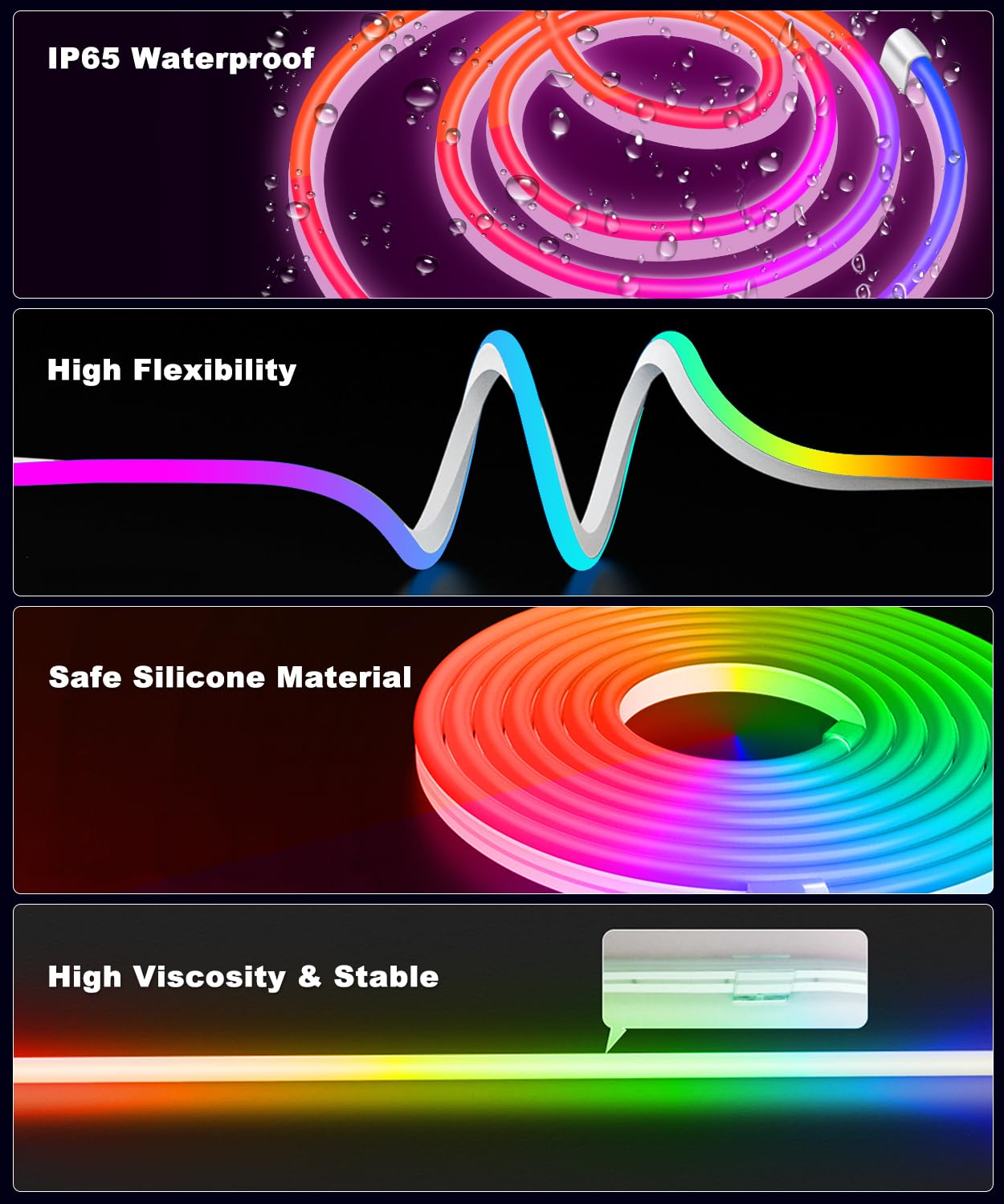 Czyjprl Neon Lights, 9.8Ft Neon Rope Lights, Rgbicw Led Strip Lights, Custom Diy Neon Strip Lights Bedroom And Wall Ip67 Waterpr
