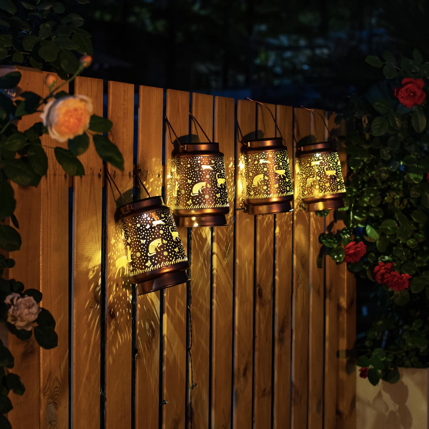 EZTZEN 2 Pack Cat Solar Lanterns, Waterproof Metal Decorative Lights for Garden, Brown, Model HW-DL-026-2pack