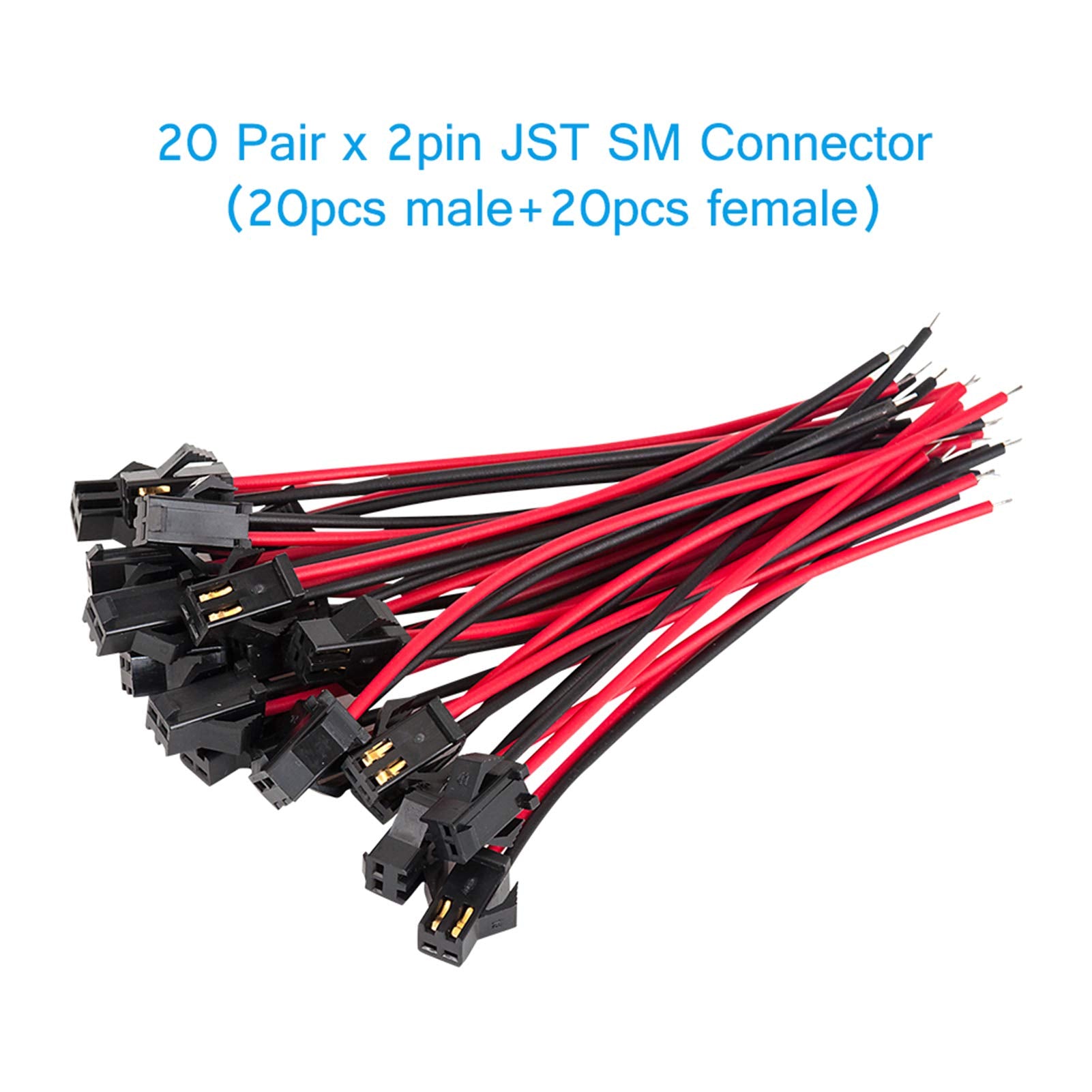 Jst Sm Connector 40 Pack, Vandesail Sm 2Pin Jack Plug Male To Female Wire Connector Adapter Electrical Cable For Led Light Strip 20 Pairs 10Cm (Jst Sm 2 Pin Connector)