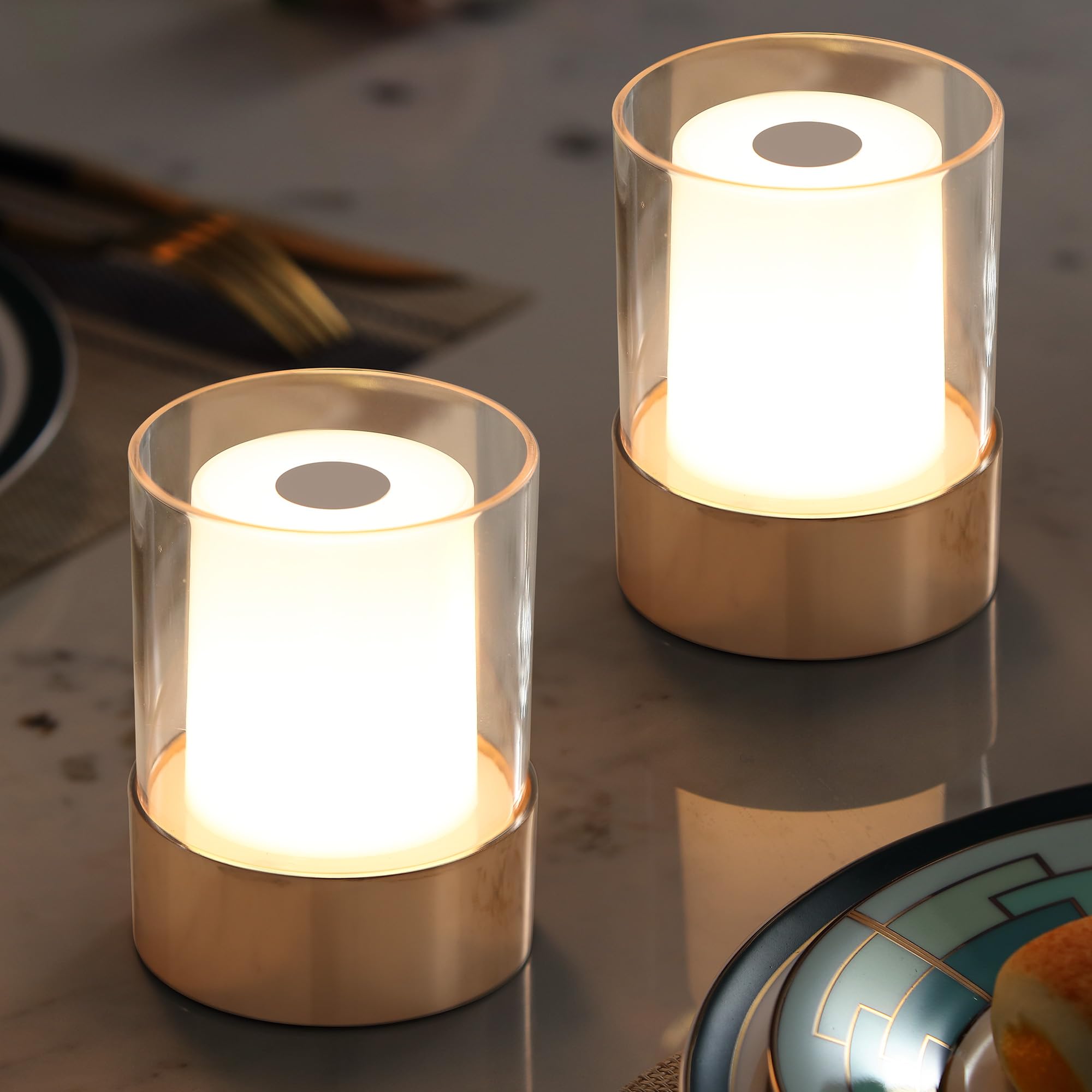 NEWSEE 4 Mini Dining Table Light 2 Pack for Buffet Restaurant, Outdoor Waterproof Lamps for Bathroom Camping, Rechargeable Cordl