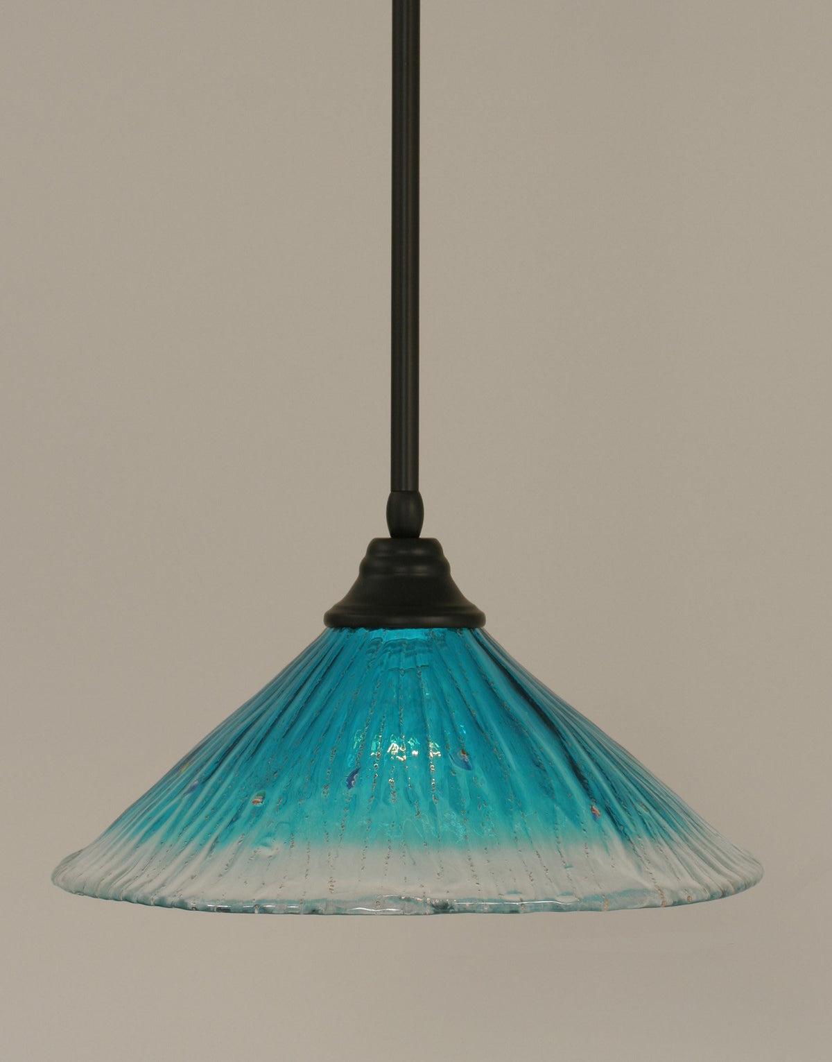 Toltec Lighting 26-Mb-715 Stem Pendant With Hang Straight Swivel With 16&quot; Teal Crystal Glass, Matte Black Finish