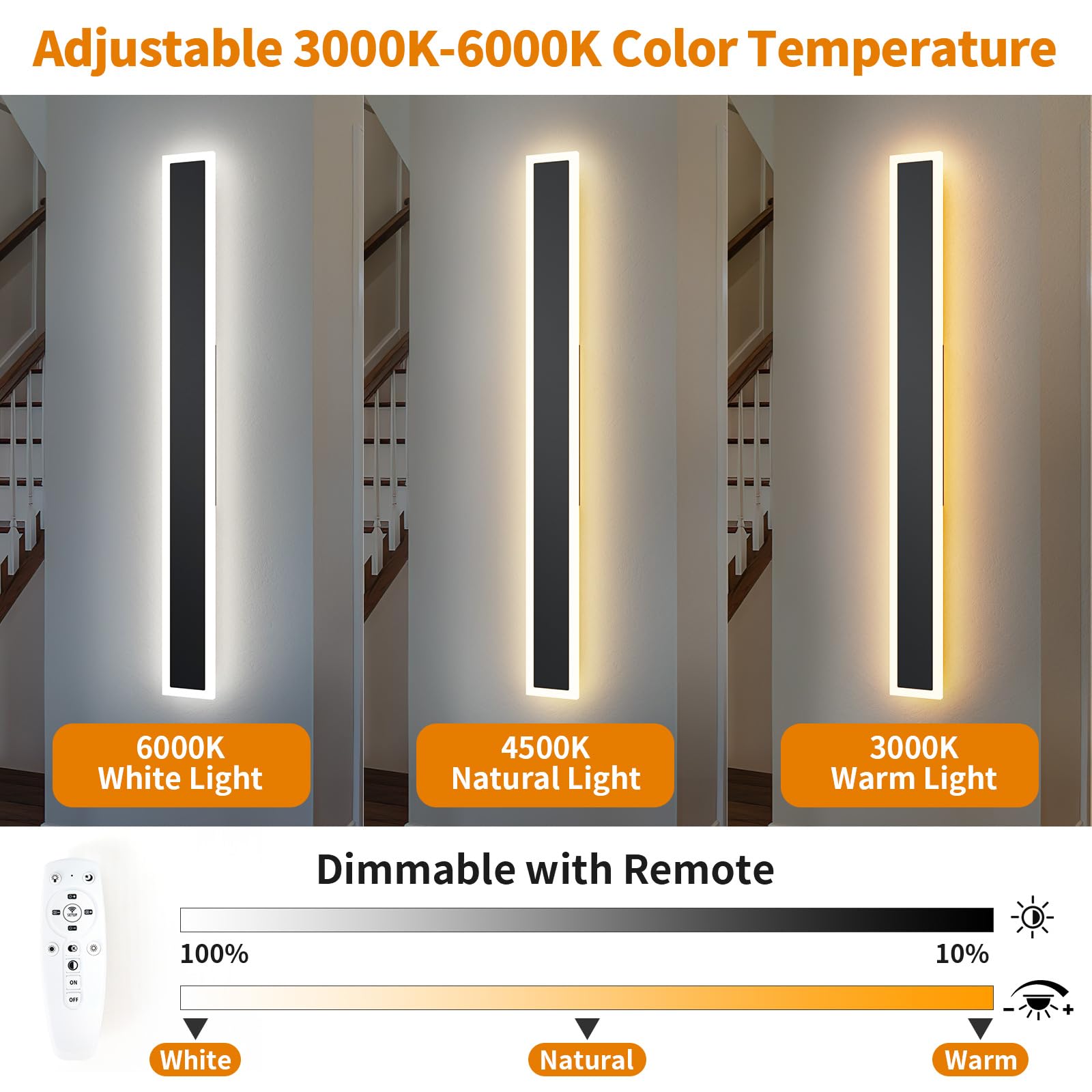 LannlKer Outdoor Wall Lights, Dimmable 3000K-6000K, 23.6 Inch, Waterproof IP65, Black, Model BD-WJ, 2 Pcs