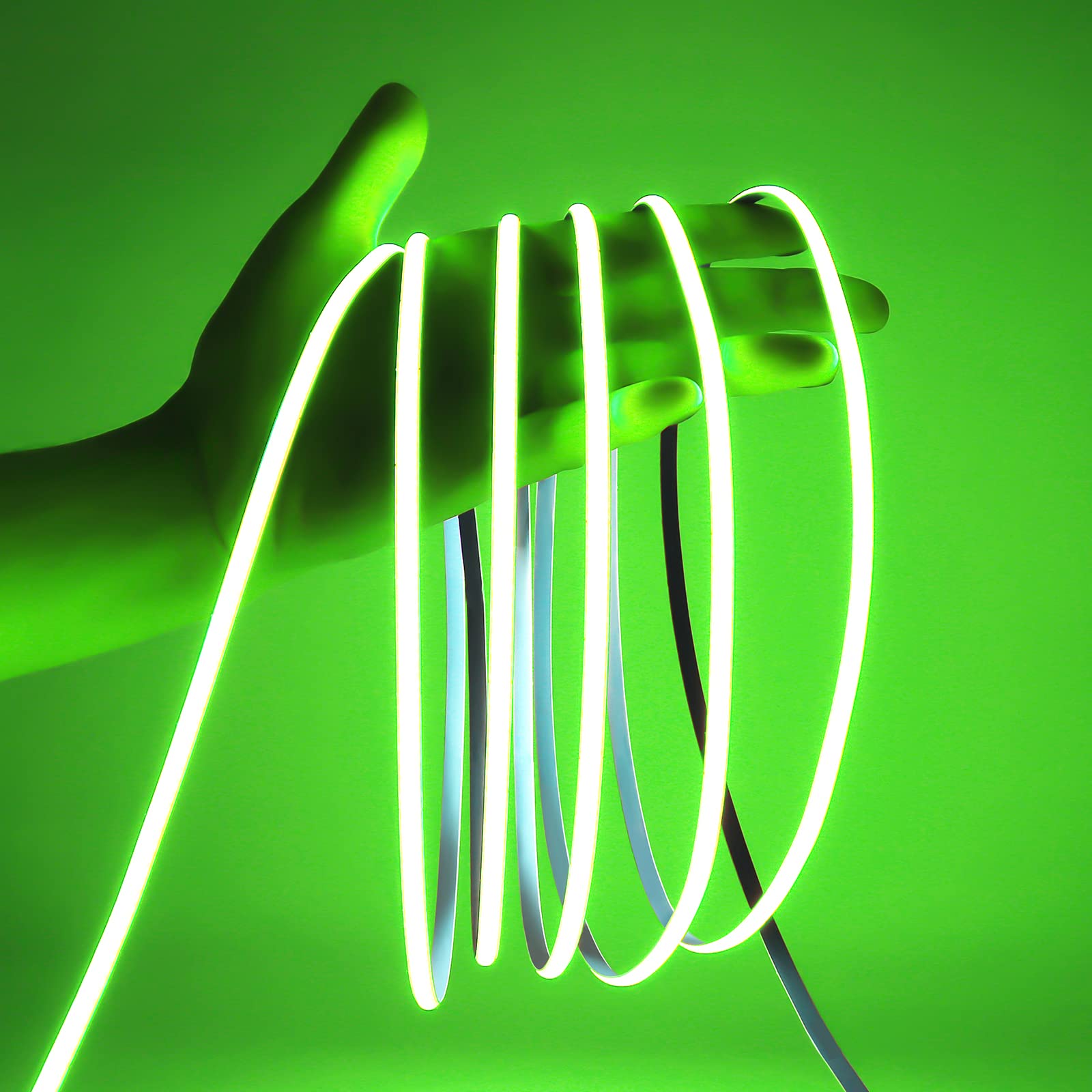 MALIIGAZA 24V COB LED Strip Green Color 5mm LED Light Bar Tape, High Bright Dotless Dimmable Flexible LED Ribbon, IP30 5m 16.4FT