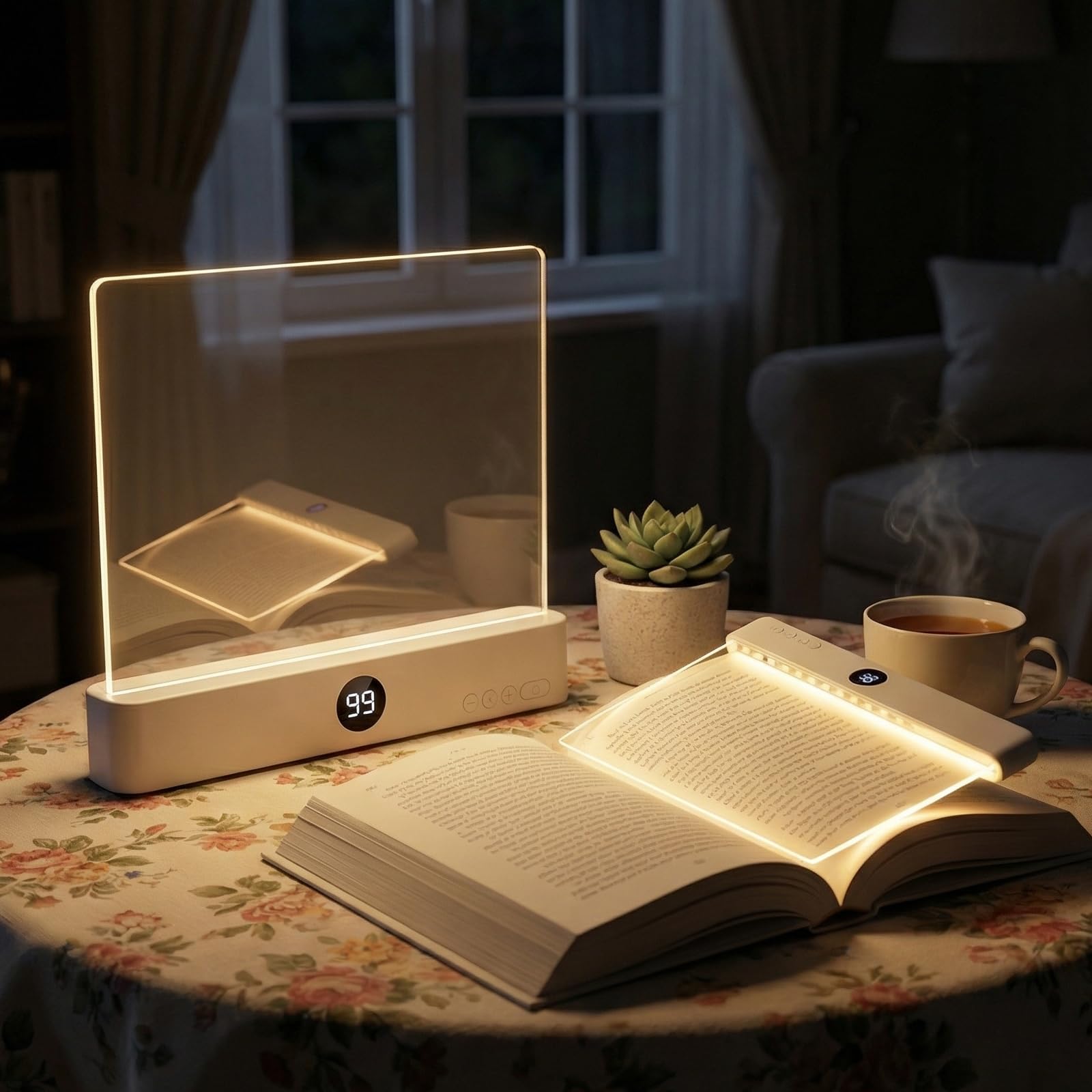 AJOFIEK Book Light, Rechargeable LED Reading Light - Ultra-Thin Flat Bedside Lamp, 3 Color Clip on Lights, Suitable for Reading 