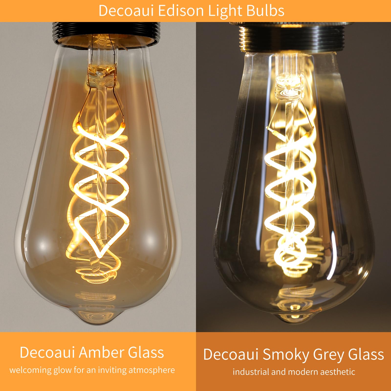 Decoaui Vintage Edison Light Bulbs, Dimmable 4W, Smoky Grey Glass, 3-Pack, ST64 Model, 150 Lumens, Antique Style