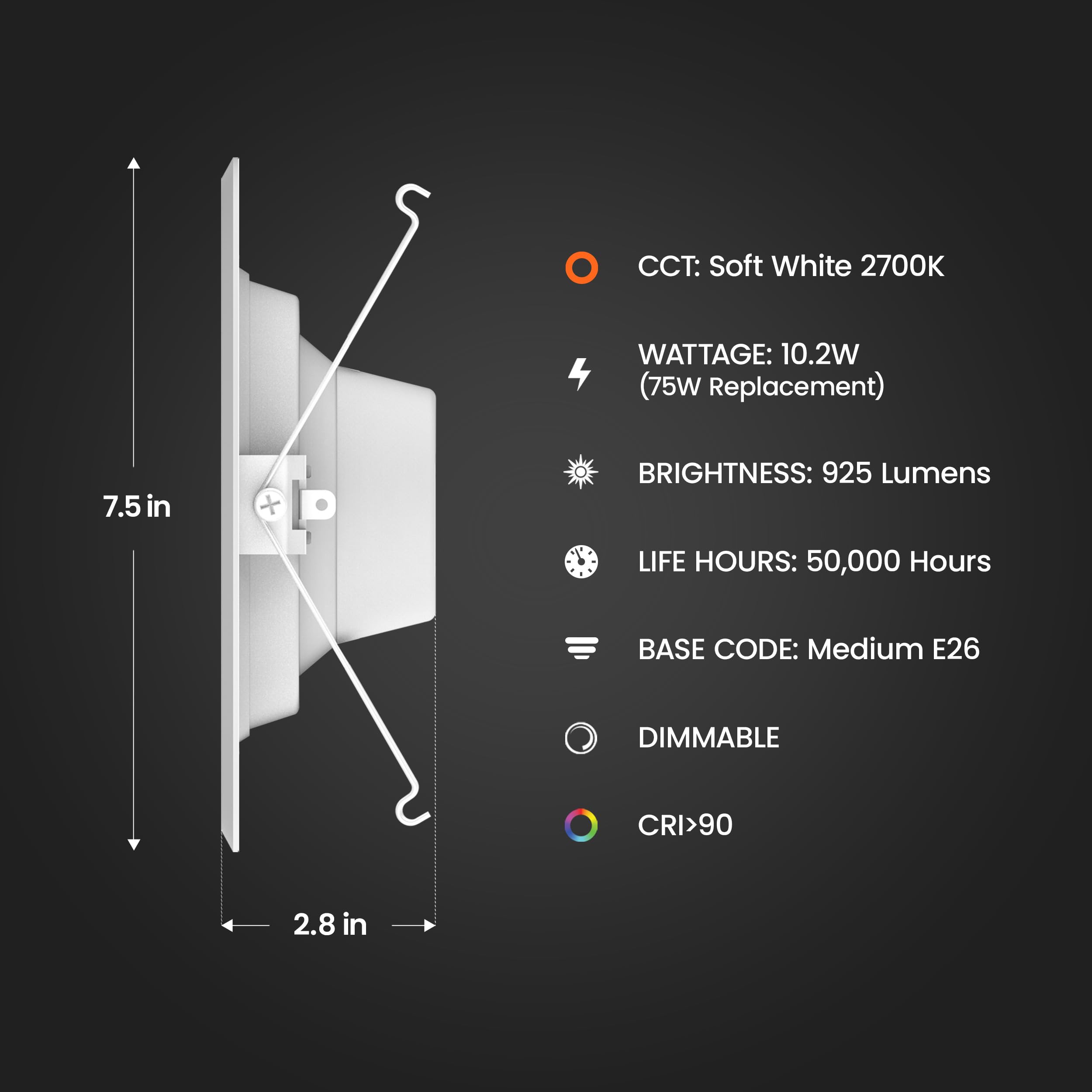 Feit Electric Led Recessed Downlight, Fit Most 5-6" Housing Cans, Baffle Trim, Dimmable, 75W Equivalent 10.2W, 925 Lm Retrofit Kit, 75 Watt, 2700K Soft White, 6-Pack Ledr56B/927Ca/Mp/6