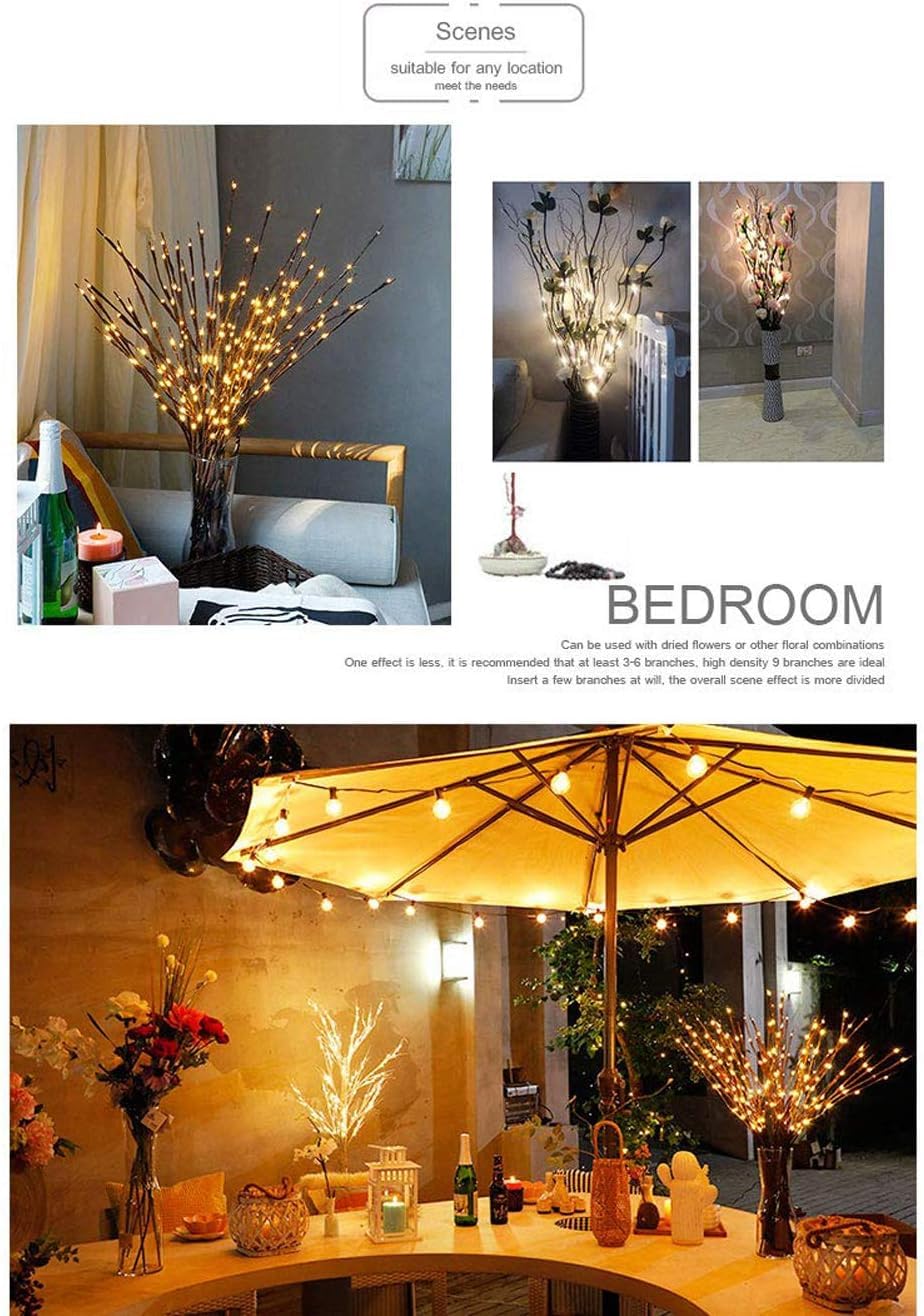 Dk177 6 Pack Led Branch Light Battery Operated Lighted Branch Vase Filler Willow Tree Artificial Little Twig Power Brown 30 Inch 20 Led For Home Romantic Decoration, Warm White