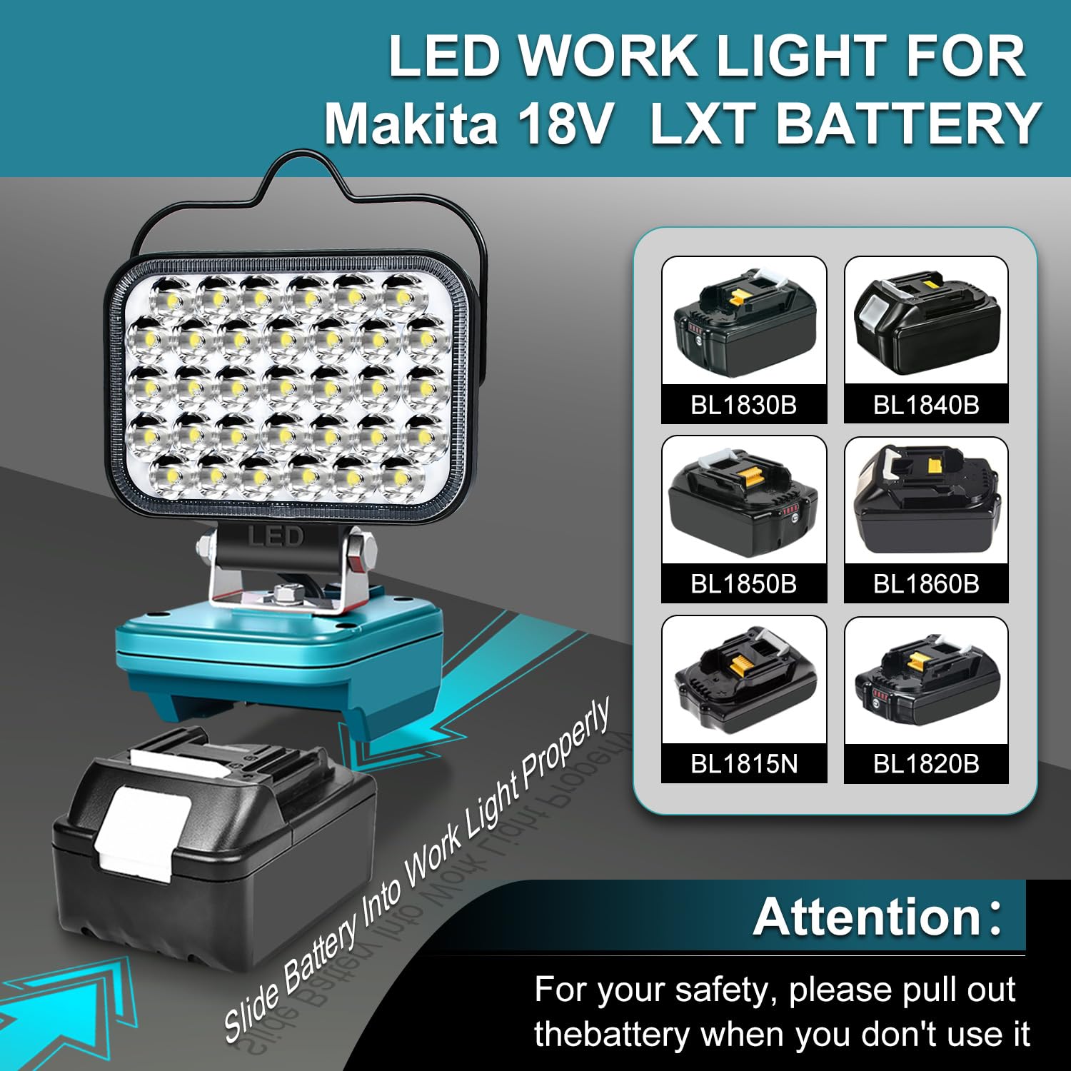 Cordless Led Work Light For Makita 18V Lxt Battery, Portable Flashlight Jobsite Light Spotlight Tool For Makita Bl1850, Lamp Flood Light For Repairing/Outdoor Camping/Fishing/Emergency(No Battery)
