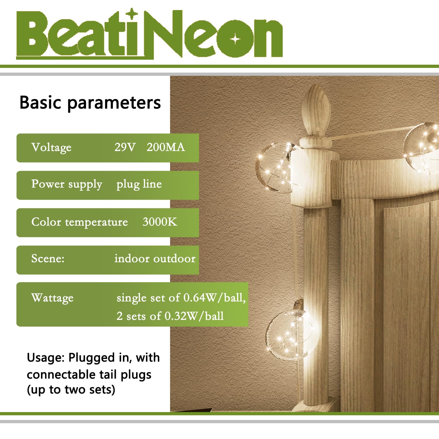 beatineon 10.3FT LED String Lights, 9Pack G100 Bulbs, Waterproof, Warm White for Indoor/Outdoor, Holiday & Party Decor