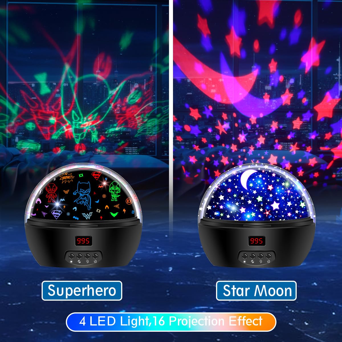 DCAUT Batman and Star Projector Night Light for Kids, Star Moon Night Light for Kids with Timer,360 Degree Rotating Baby Light P