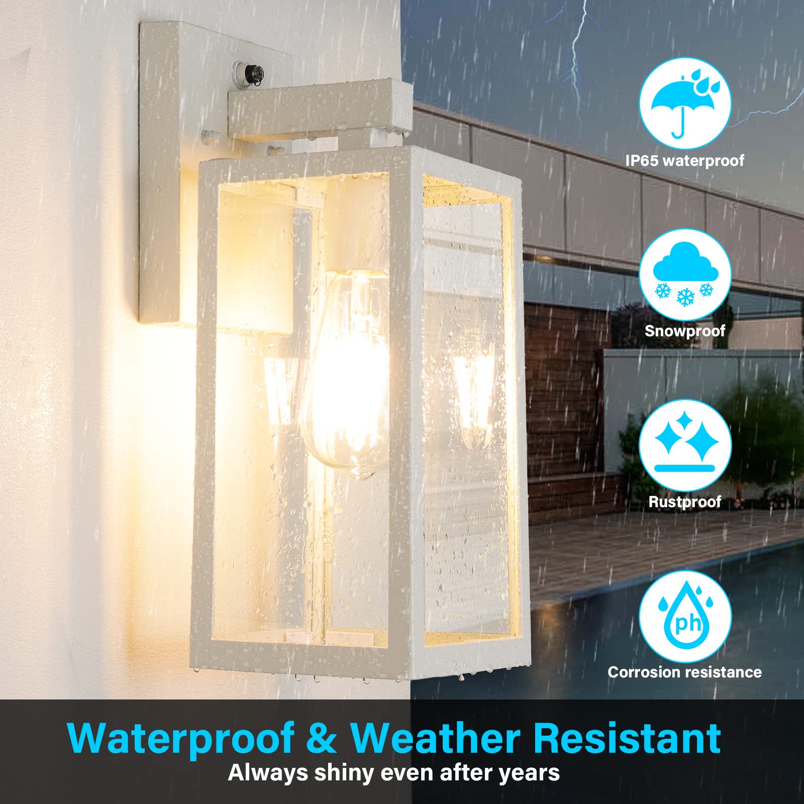 SHINE HAI Dusk to Dawn Outdoor Wall Lantern, Waterproof Sconce Light, E26 Socket, Large, White, Model 2032T-LS, 2 Pack