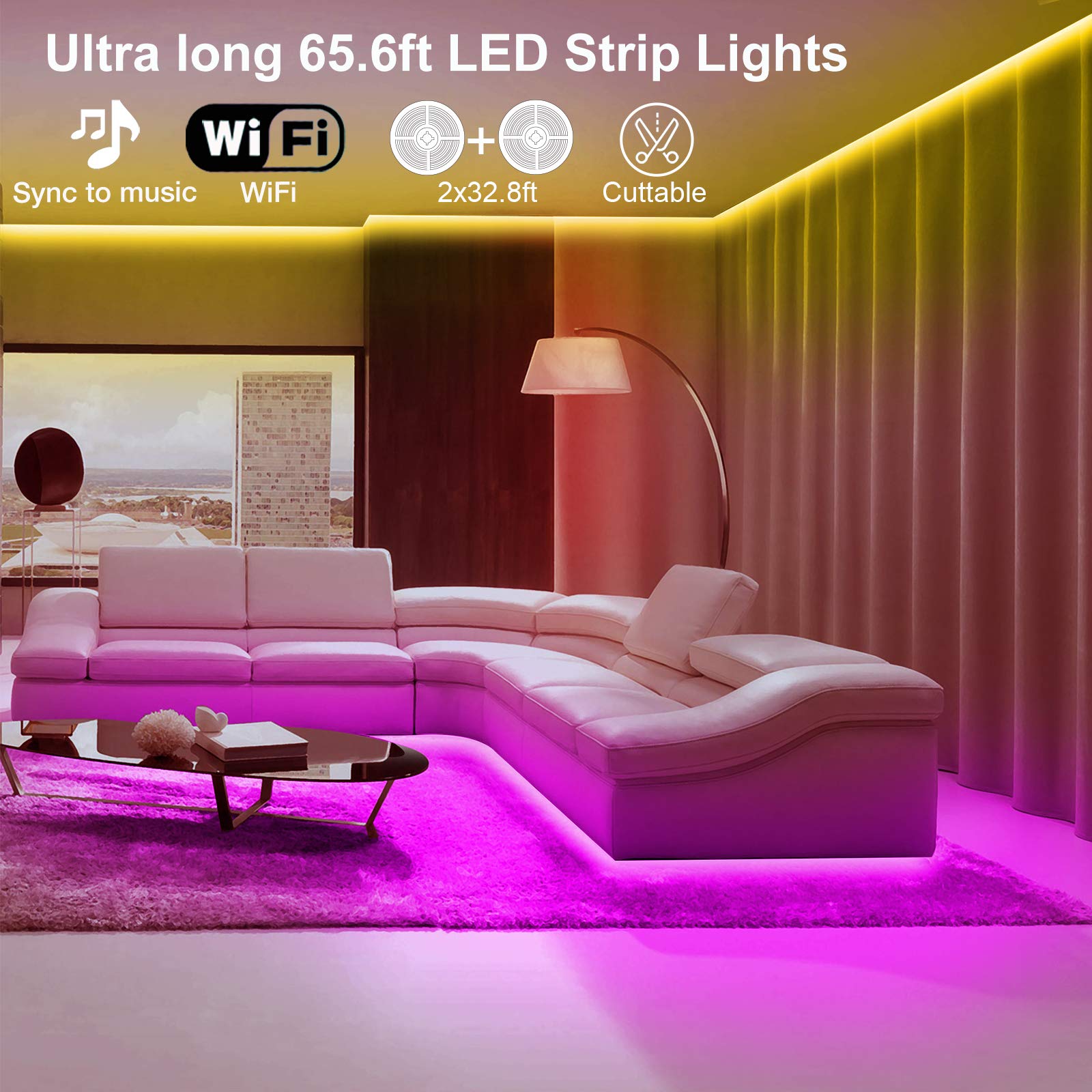 Volivo Wifi Led Strip Lights 65.6 Ft, Multicolor, Voice Controlled, Compatible With Alexa & Google Home, Music Sync, Model V-W3510Nwf-02