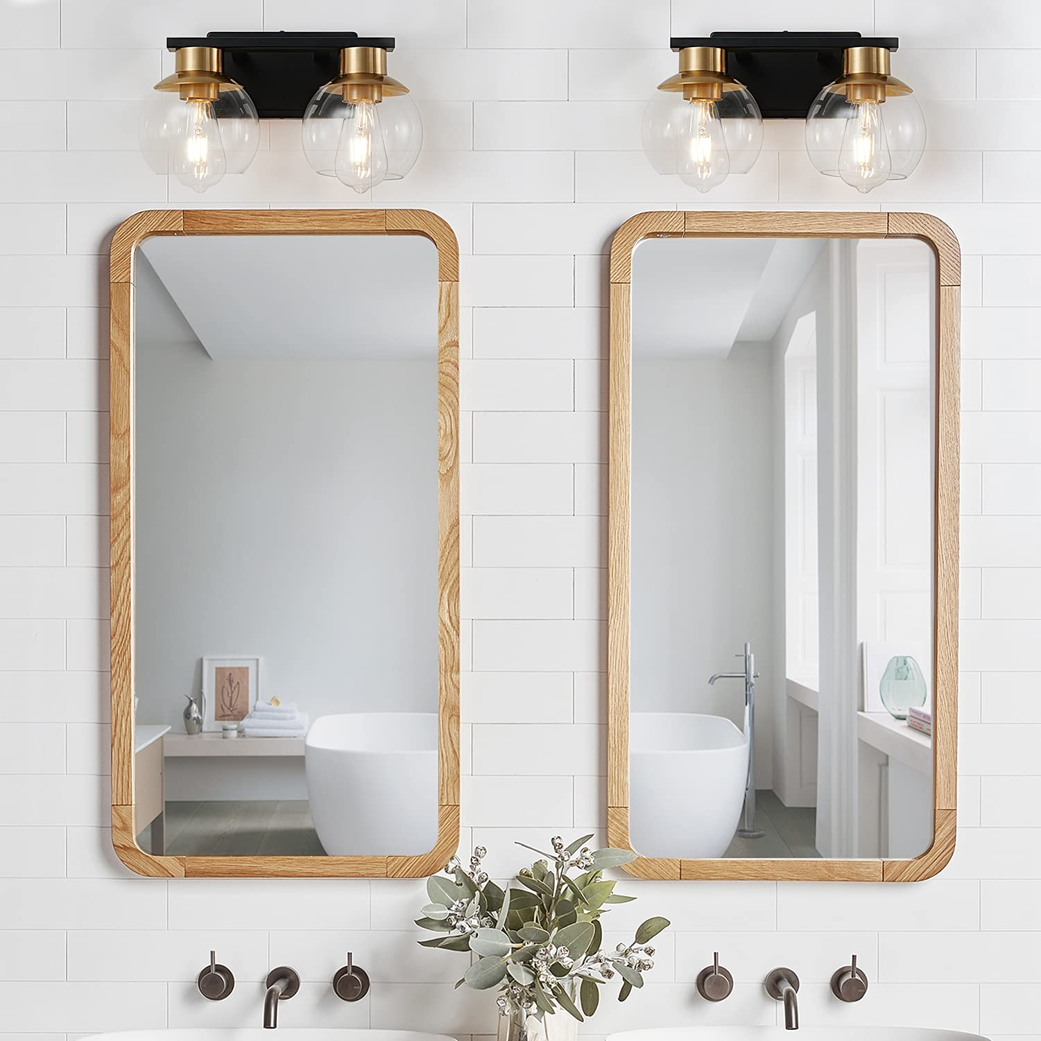 Pazala 2 Light Vanity Lights, Black Gold Bathroom Wall Sconce Light With Globe Glass Shade, Bathroom Light Fixture Over Mirror F