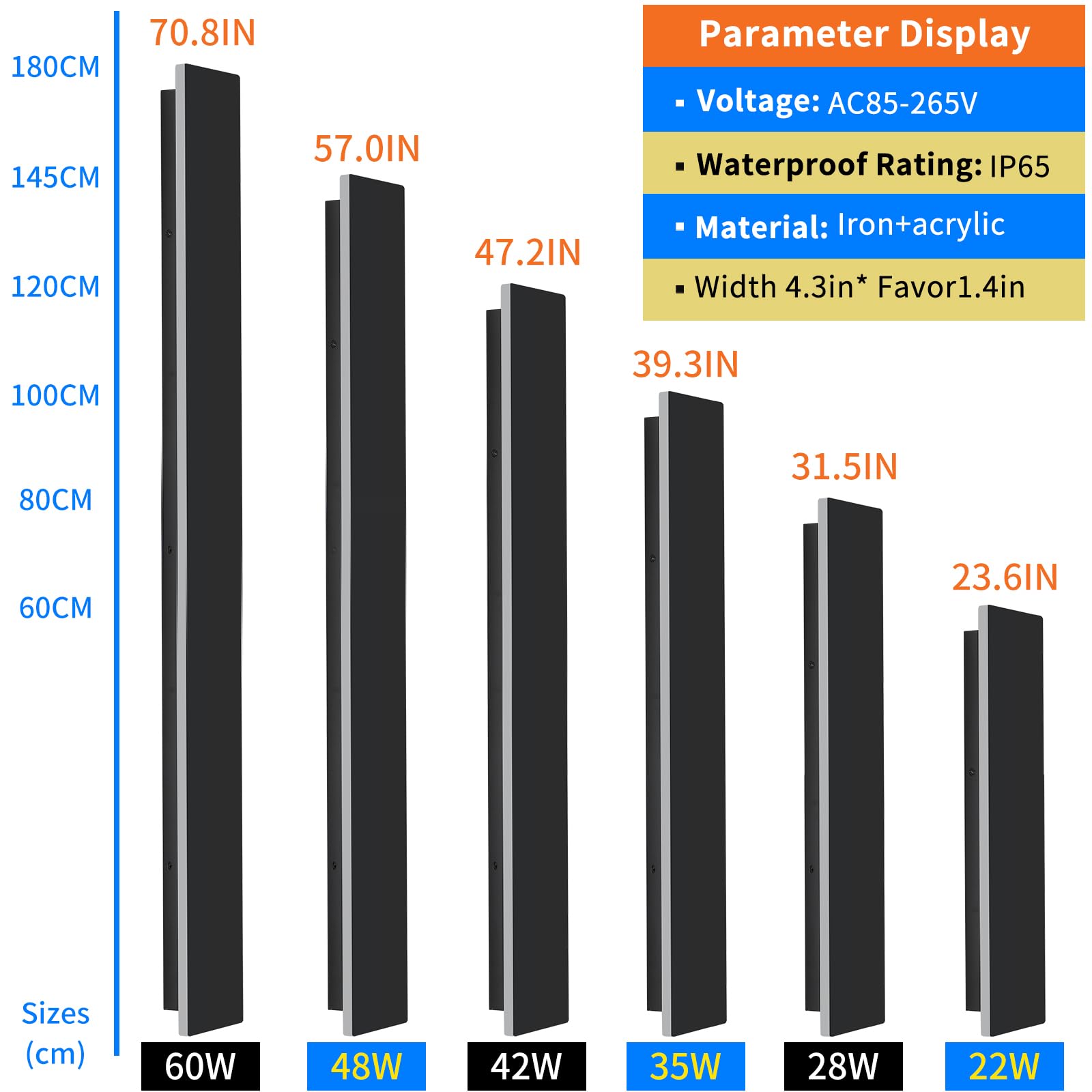 Mikeru Upgraded 2 Pack 71 Long & 4.3 Wide LED Wall Sconce, 10%-100% Dimming + 3000K-6000K Adjustable, IP65 Waterproof Outdoor Li