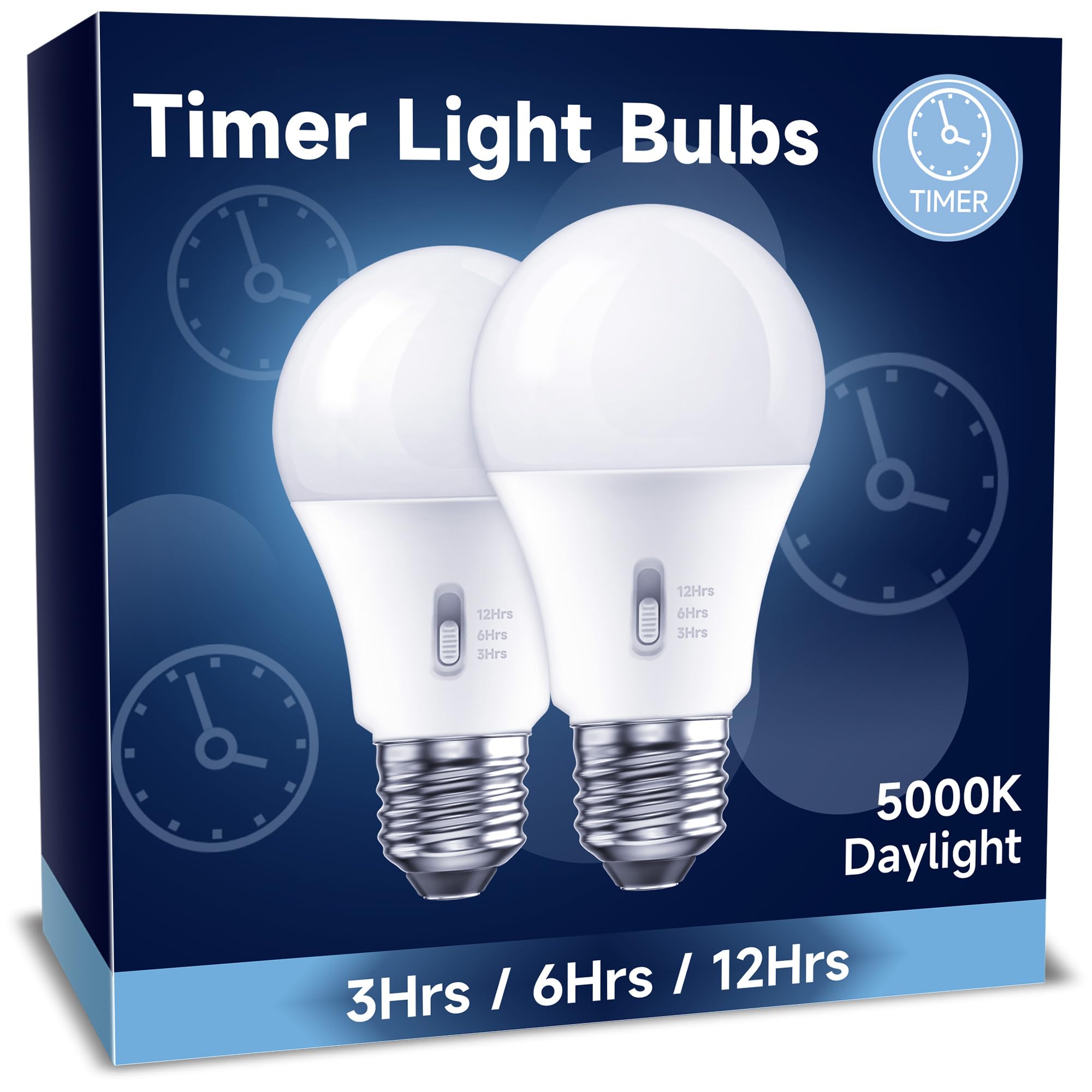 UNILAMP Timer LED Light Bulbs, 13W (100W Equivalent), 5000K Daylight, Automatic On/Off, 2-Pack