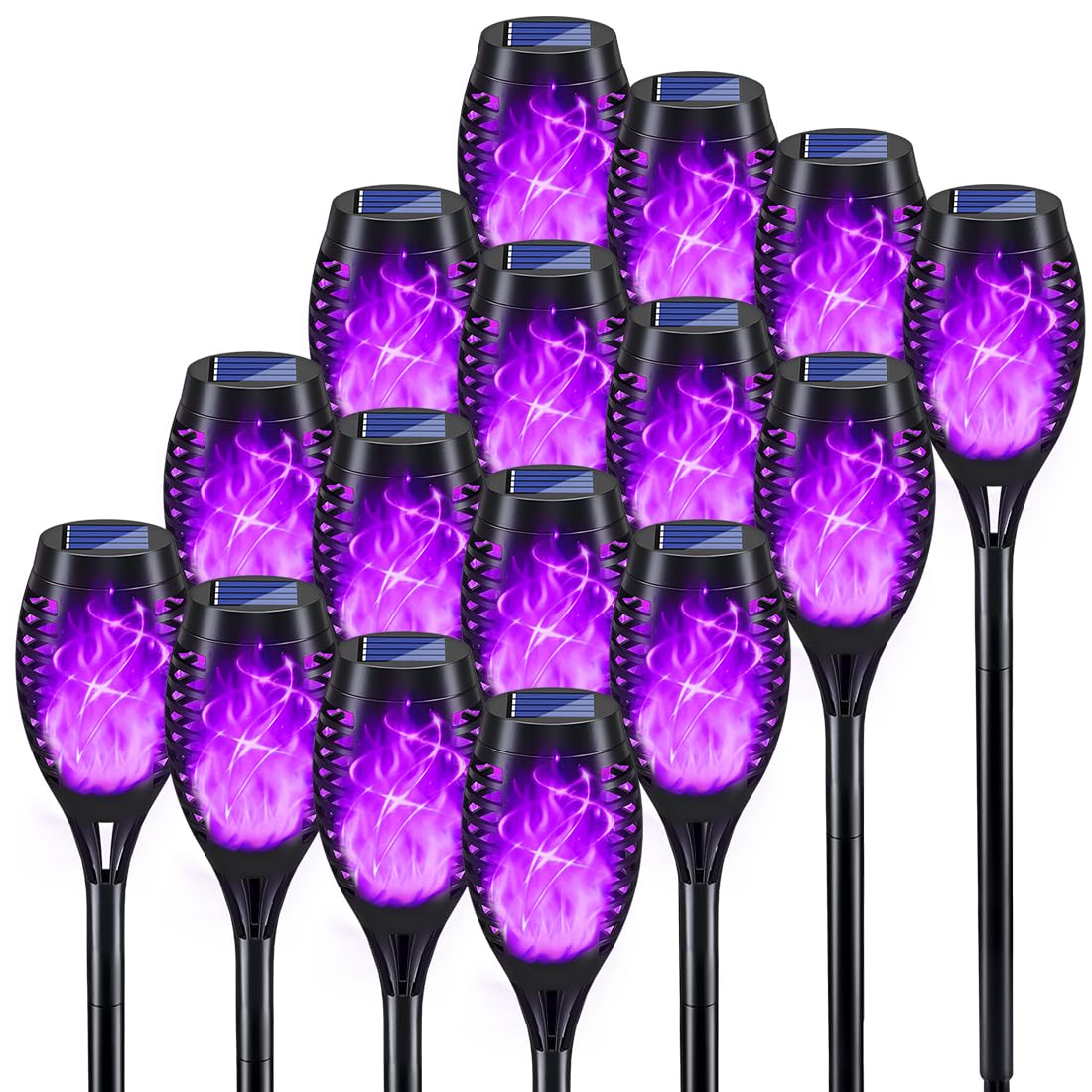 KYEKIO Solar Outdoor Lights, 16Pack Purple Flickering Flame, Waterproof Halloween Yard Decorations