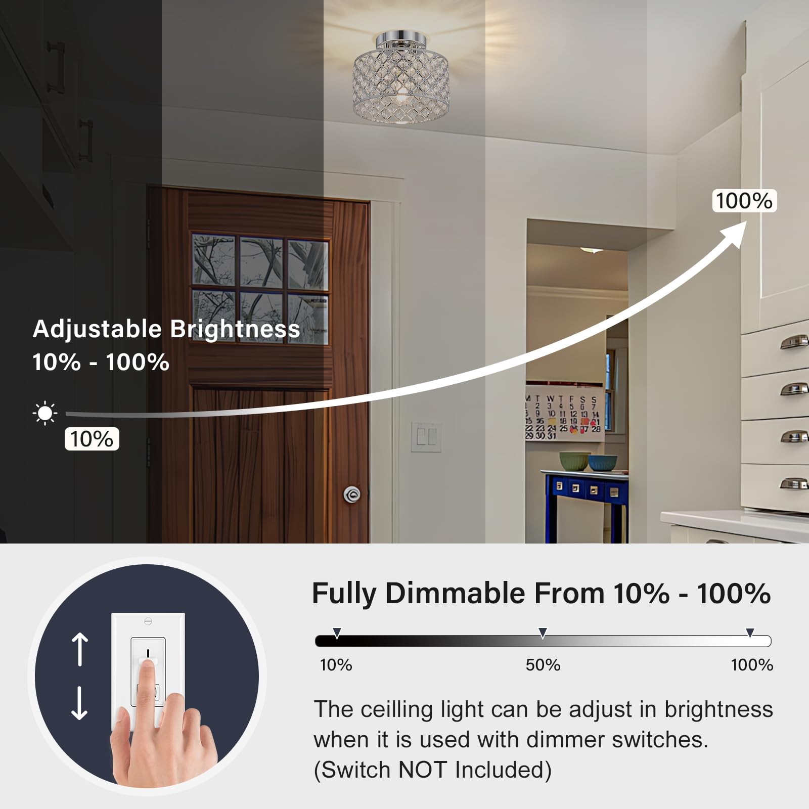 Chrome Crystal Ceiling Light Fixture Modern Semi Flush Mount Ceiling Lighting Fixture Round Small Chandelier For Hallway  Entryway  Laundry Room  Kitchen  Bedroom  Foyer  Bathroom  1 Light  9 Inch