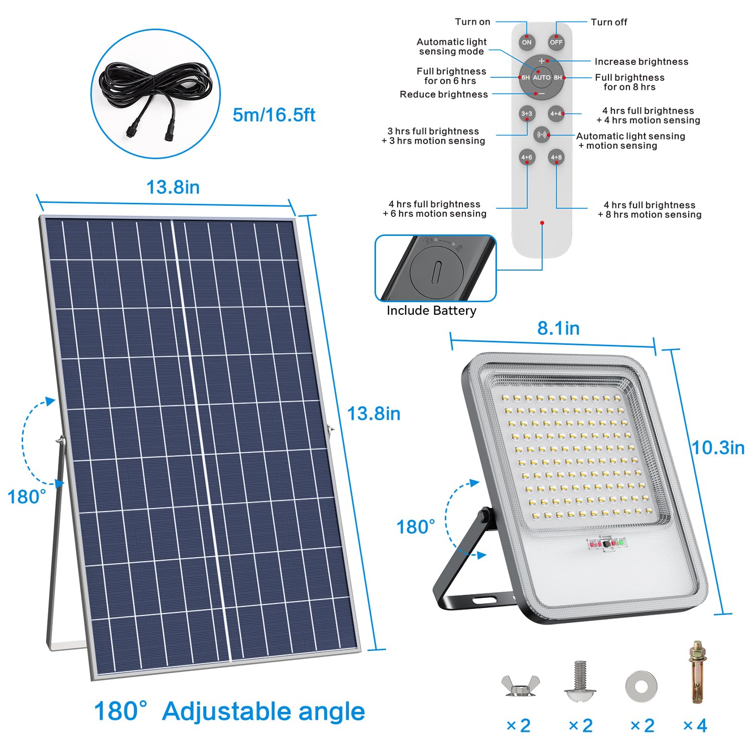Tenkoo Solar Street Lights Outdoor 500W 2 Pack Solar Street Flood Light Dusk To Dawn 32000Lm Ip67 Waterproof Parking Lot Light W