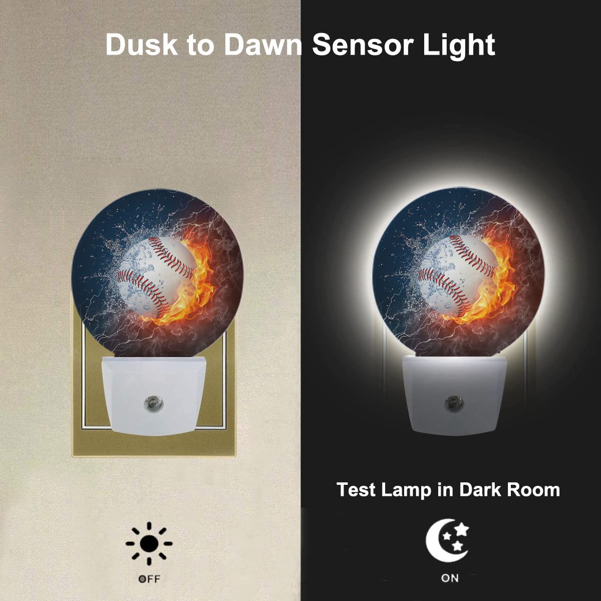 Uanvaha Sport Night Lights Plug Into Wall Baseball Ball In Fire And Water Night Light Dusk To Dawn Sensor Led Lamp For Bedroom B