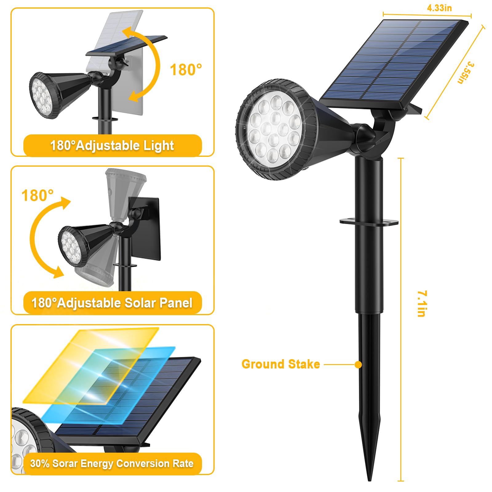Welalo Solar Spot Lights Outdoor Waterproof For Flag, 6 Pack/4 Modes Landscape Spotlights 180 Adjustable Solar Lights, Solar Lig