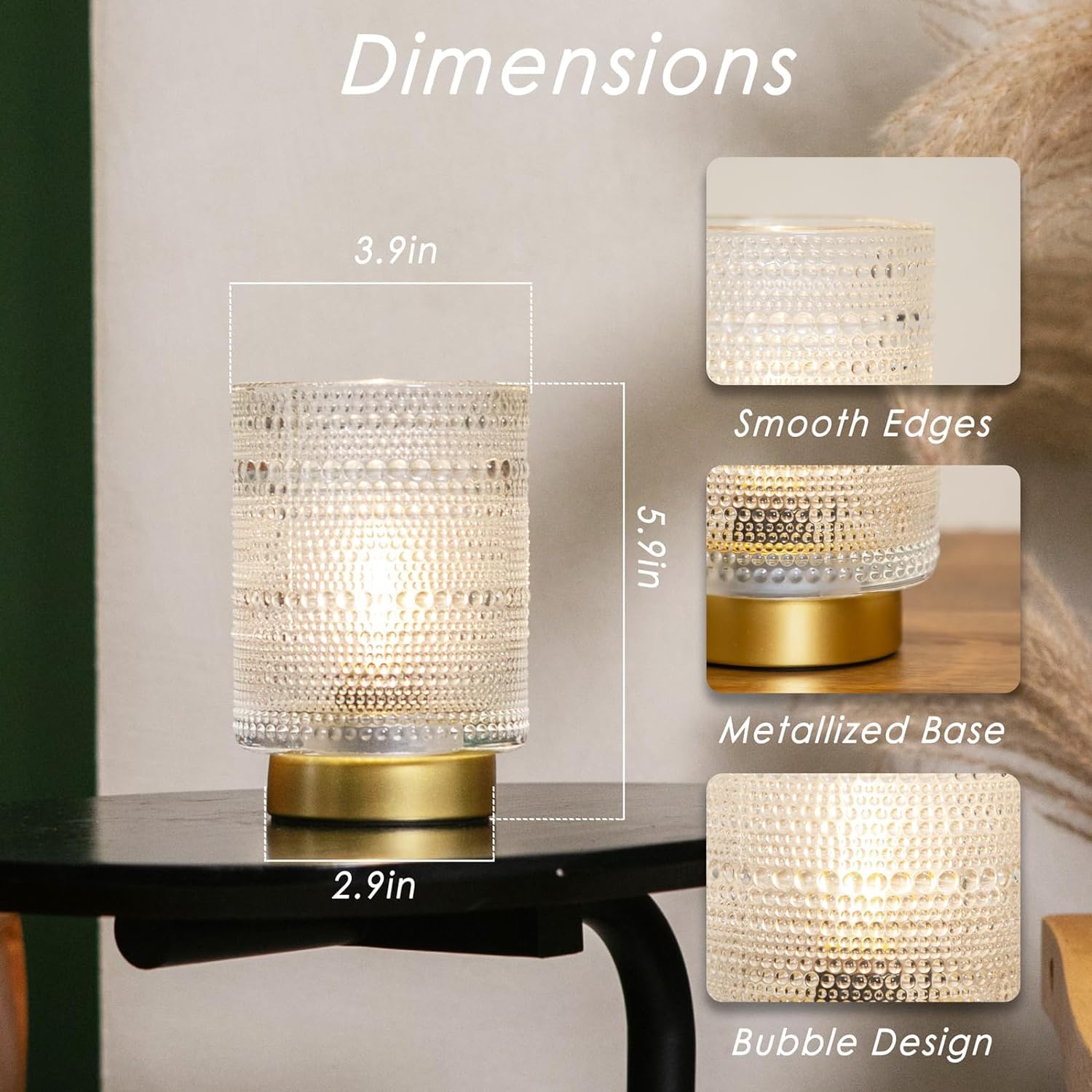 ULAROOM Battery Operated Lamp - Portable LED Table Lamp with Timer, Clear, Model JYTD23, Ideal for Bedside and Home Decor