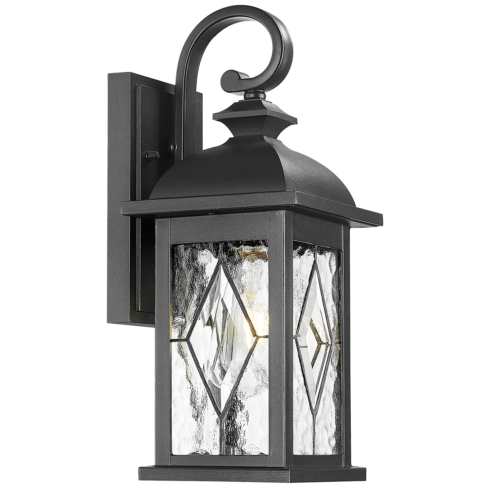 NAXTTII Outdoor Wall Lights Black Exterior Lighting Fixtures with Clear Water Ripper Glass 15 Inch Height Exterior Wall Sconce Light fixtures for House Porch and Garage E26 Socket