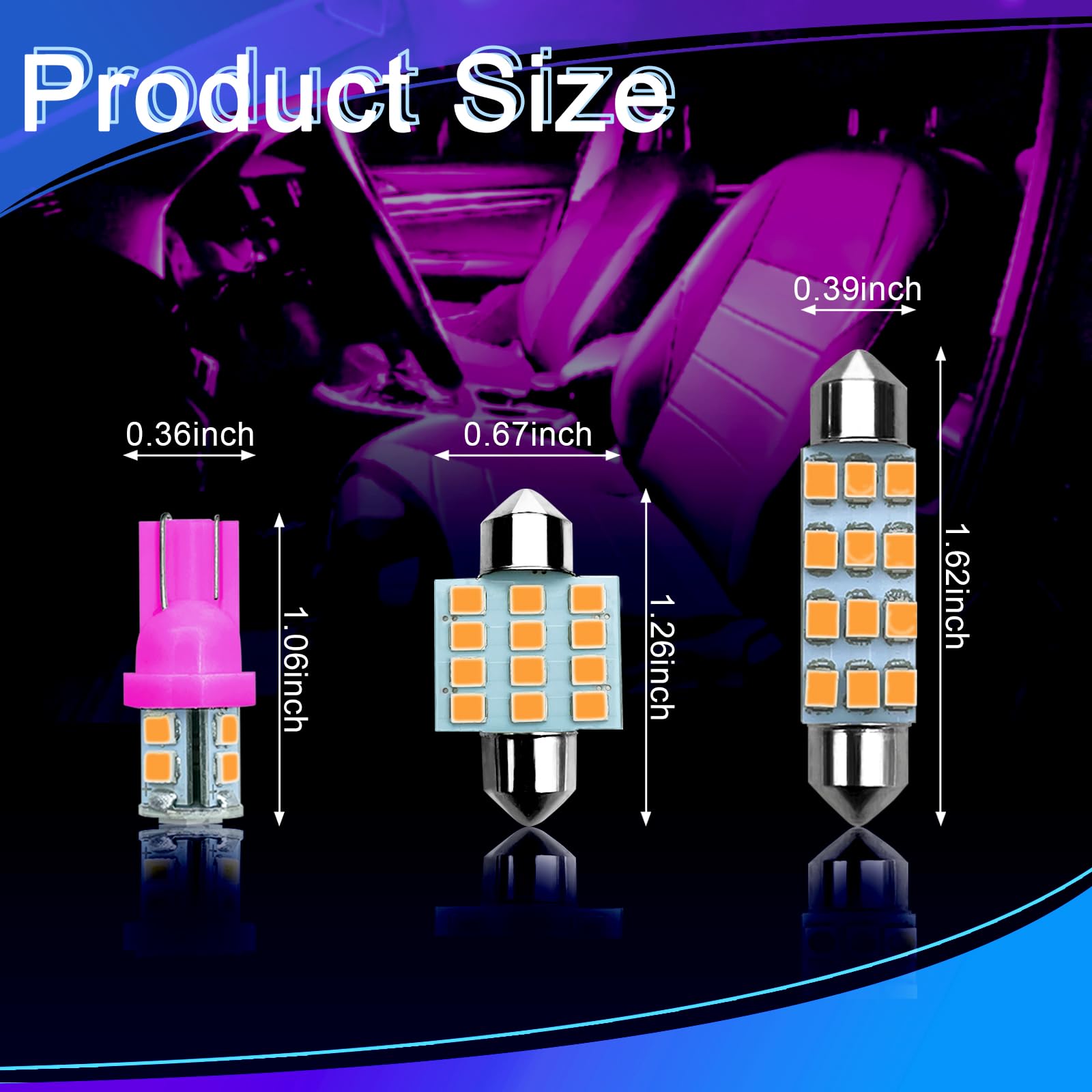 NTNEV 24PCS Pink LED Interior Replacement Bulbs Kit, Dome Light & Map Lights for Cars, T10 31mm 42mm License Plate Accessories