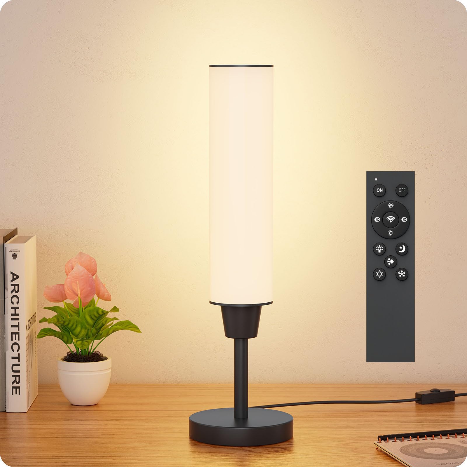 Table Lamp with Remote,Bedside Lamps for Night Stands, Nightstand Lamp with Adjustable Brightness (10%-100%) and Color Temperatu