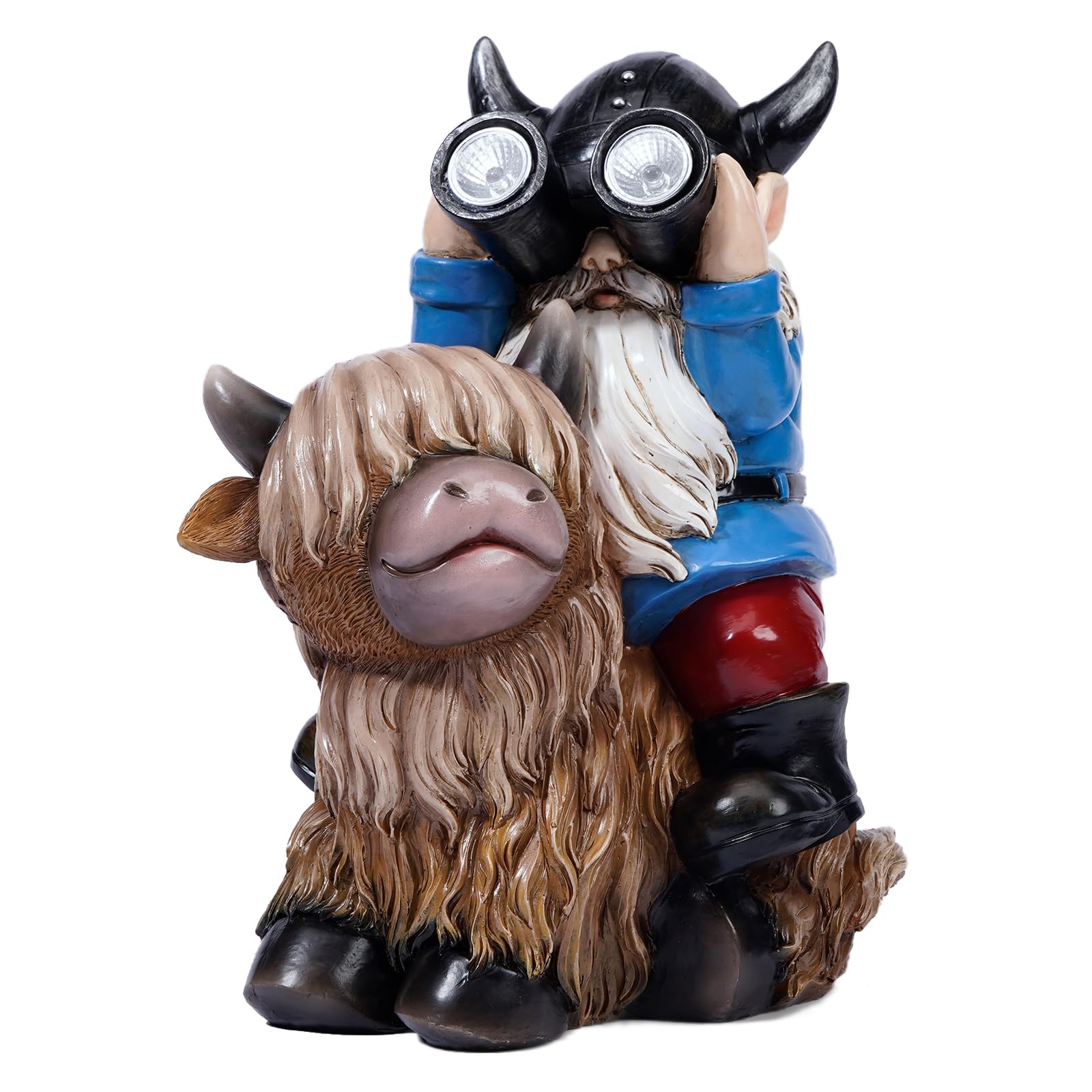 Joint Honglin Garden Gnome Statues Resin Gnome Sitting On Highland Cow Solar Lights Outdoor Telescope Gnome Gifts For Yard, Pati