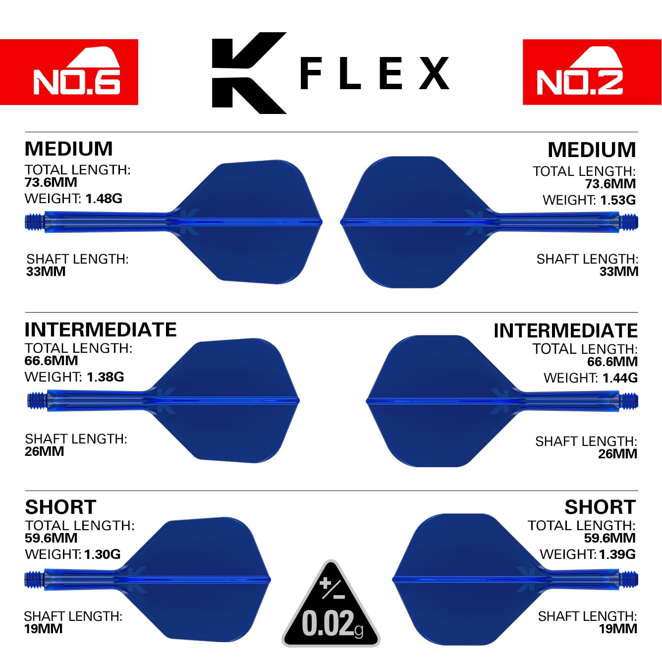 TARGET Darts K Flex Integrated Dart Flight and Shaft, No.6 Blue (Short) | Pack of 3 K-Flex - No 6, Precision Moulded 2-in-1 Dart