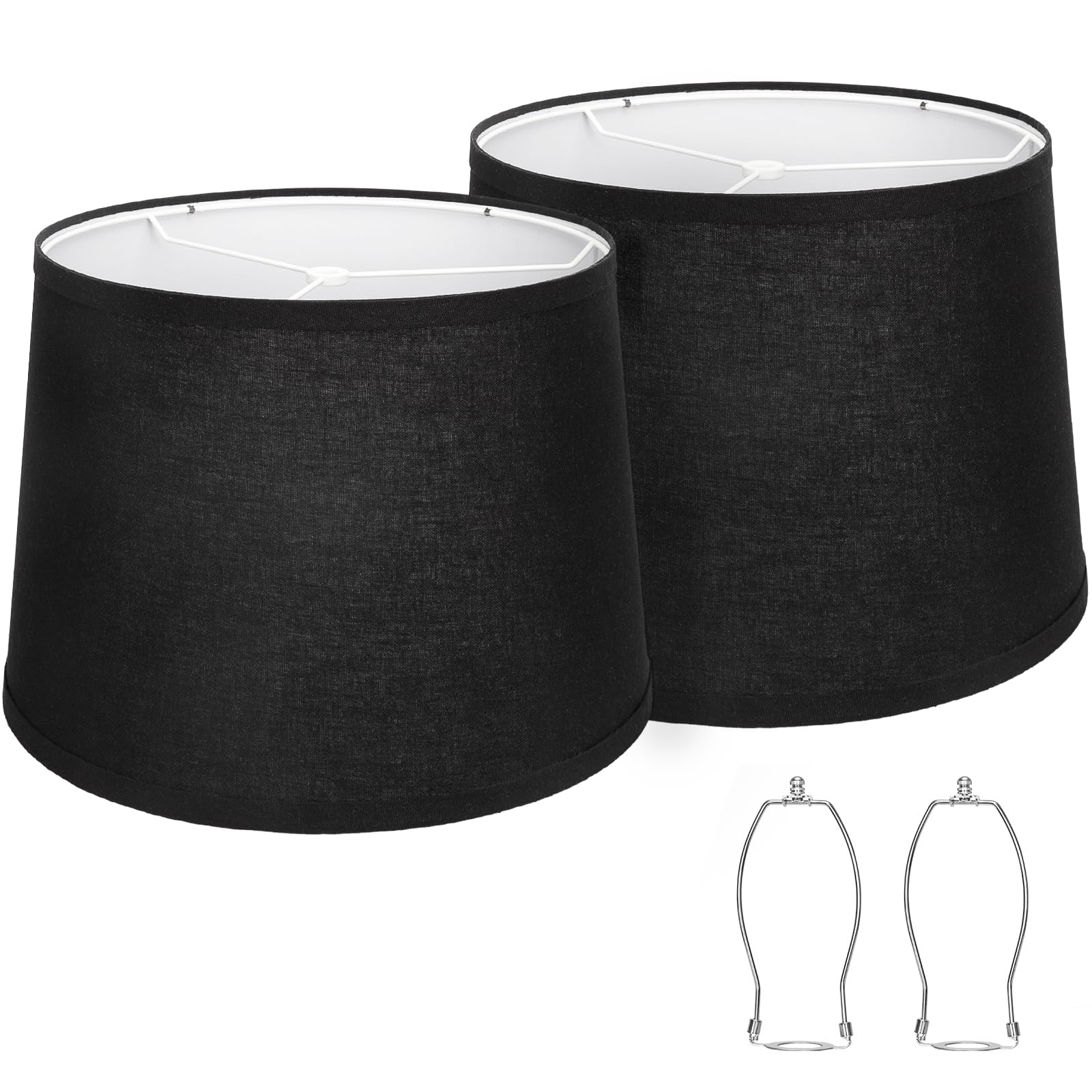 Lampshades Set of 2, Black Fabric Lampshades 11.6'' Top x 12.6'' Bottom x 9.8'' High Drum Lampshades for Table Lamps, Floor Lamp