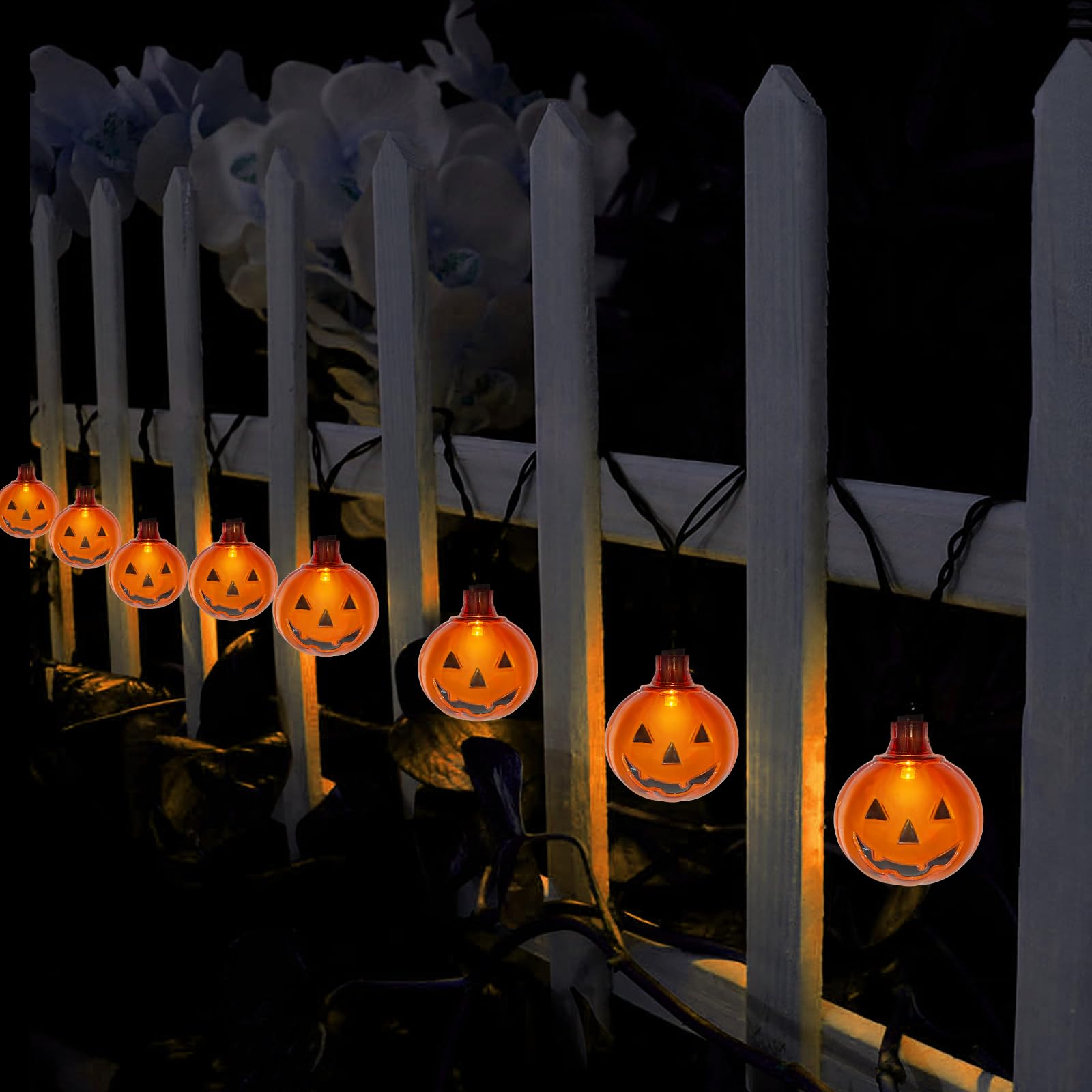 GOOTHY Halloween LED Pumpkin Lights - 8.5Ft Waterproof String Light with 10 Clear Orange Pumpkin Lights for Indoor/Outdoor Decor