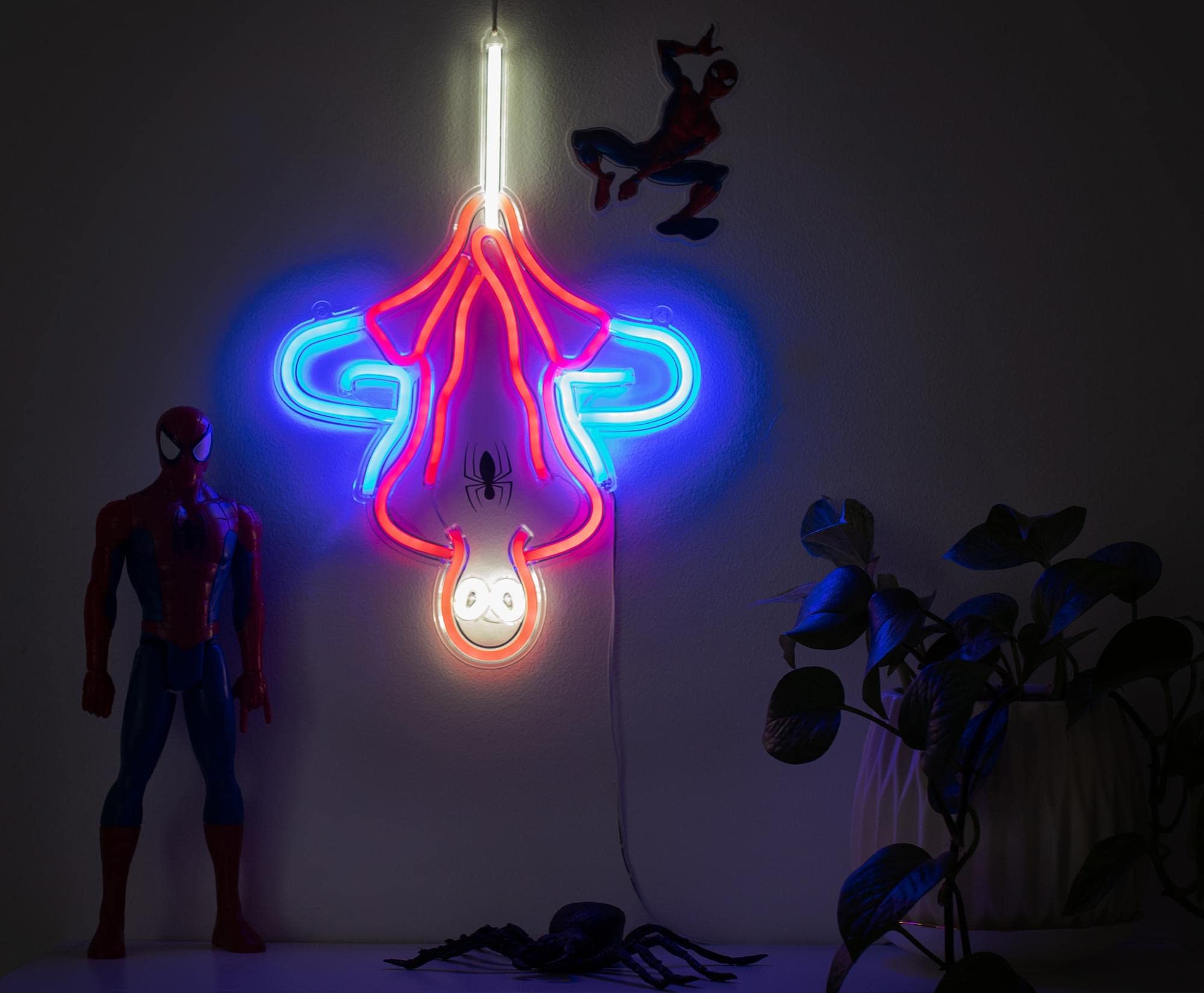 Ukonic Marvel Spider-Man Hanging LED Neon Wall Light | Ready to Hang Wall Decor Artwork | Superhero Figural Mood Light Sign for