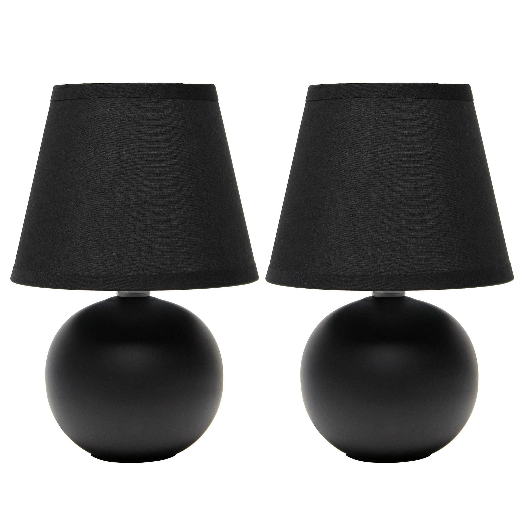 Creekwood Home Nauru 8.66" Traditional Petite Ceramic Orb Base Bedside Table Desk Lamp Two Pack Set With Matching Tapered Drum Fabric Shade