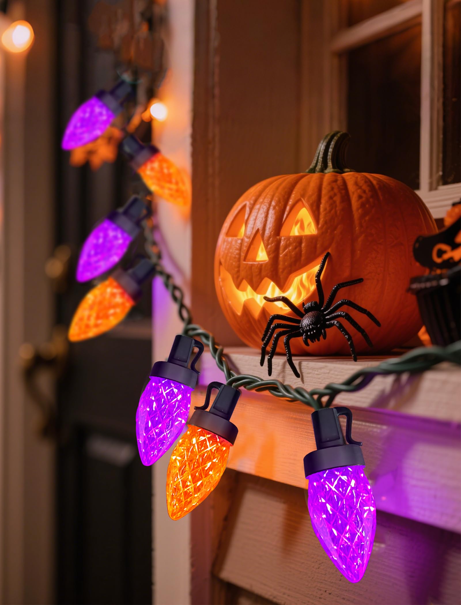 Xingzd 26Ft Halloween String Lights Outdoor  50 C7 Led Orange And Purple String Lights  Plug-In Halloween Patio Decorative Lights For Indoor Christmas Backary Porch House Holiday Party Decor