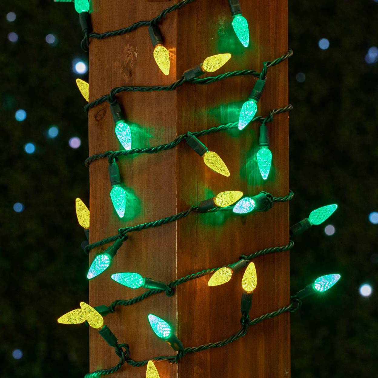 Novelty Lights C6 Led Christmas Mini Light Set, 70 Lights, 24Ft, Green/Yellow, Commercial Grade Outdoor String Lights, Green Wire