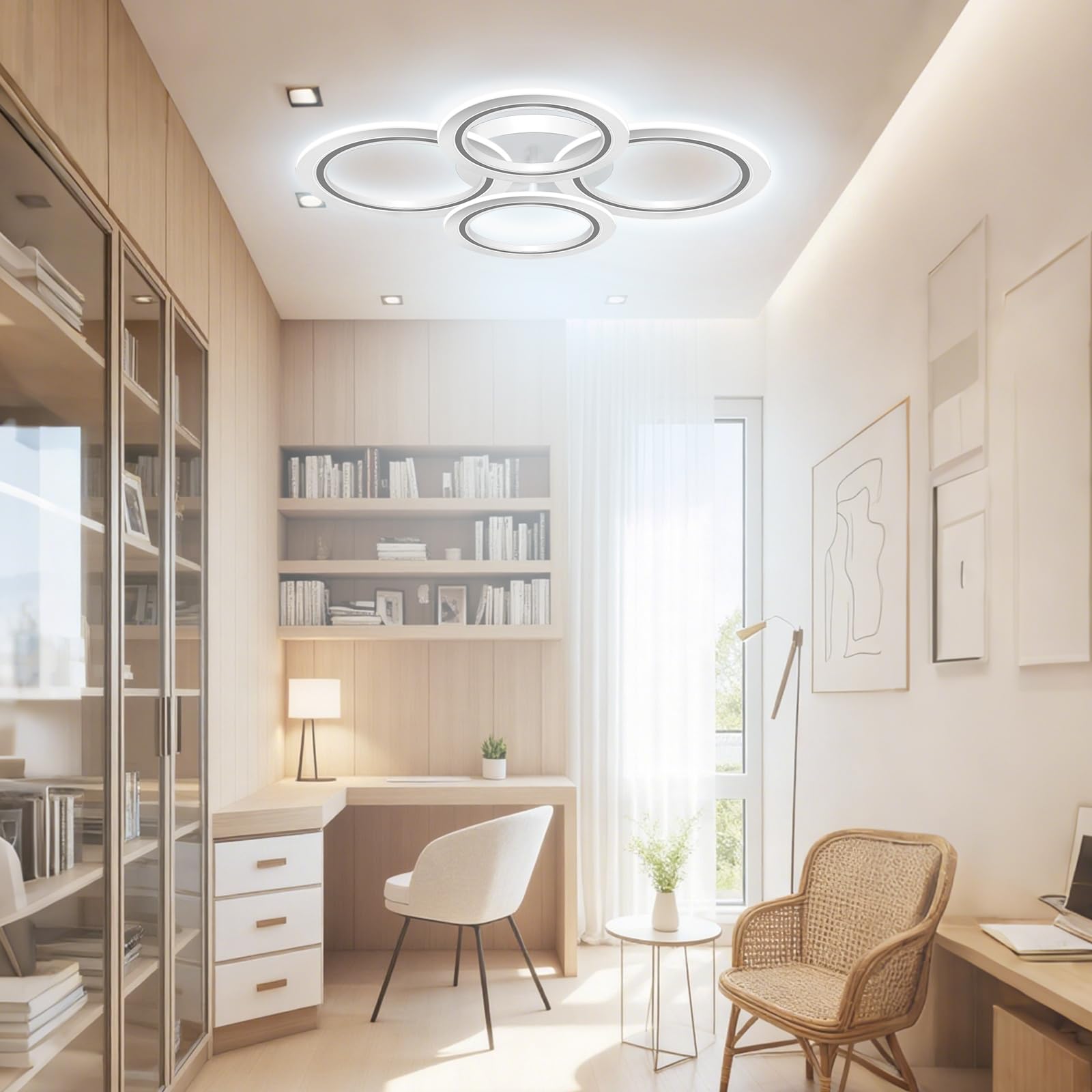 MARYRAIN LED Ceiling Light, 23-Inch, 3348LM, Adjustable Brightness, Remote & APP Control, Acrylic, 4 Circles, Model MR202492304