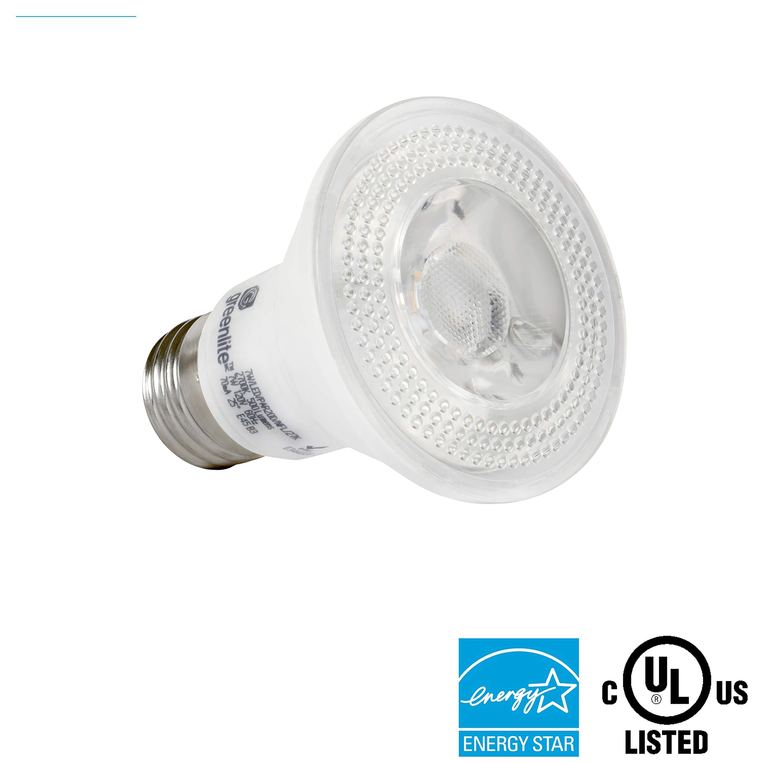 Greenlite LED PAR20 Flood Light Bulb, Dimmable, 7W (50W Equivalent), 500 Lumens, 3000K, 40° Beam Angle, Pack of
