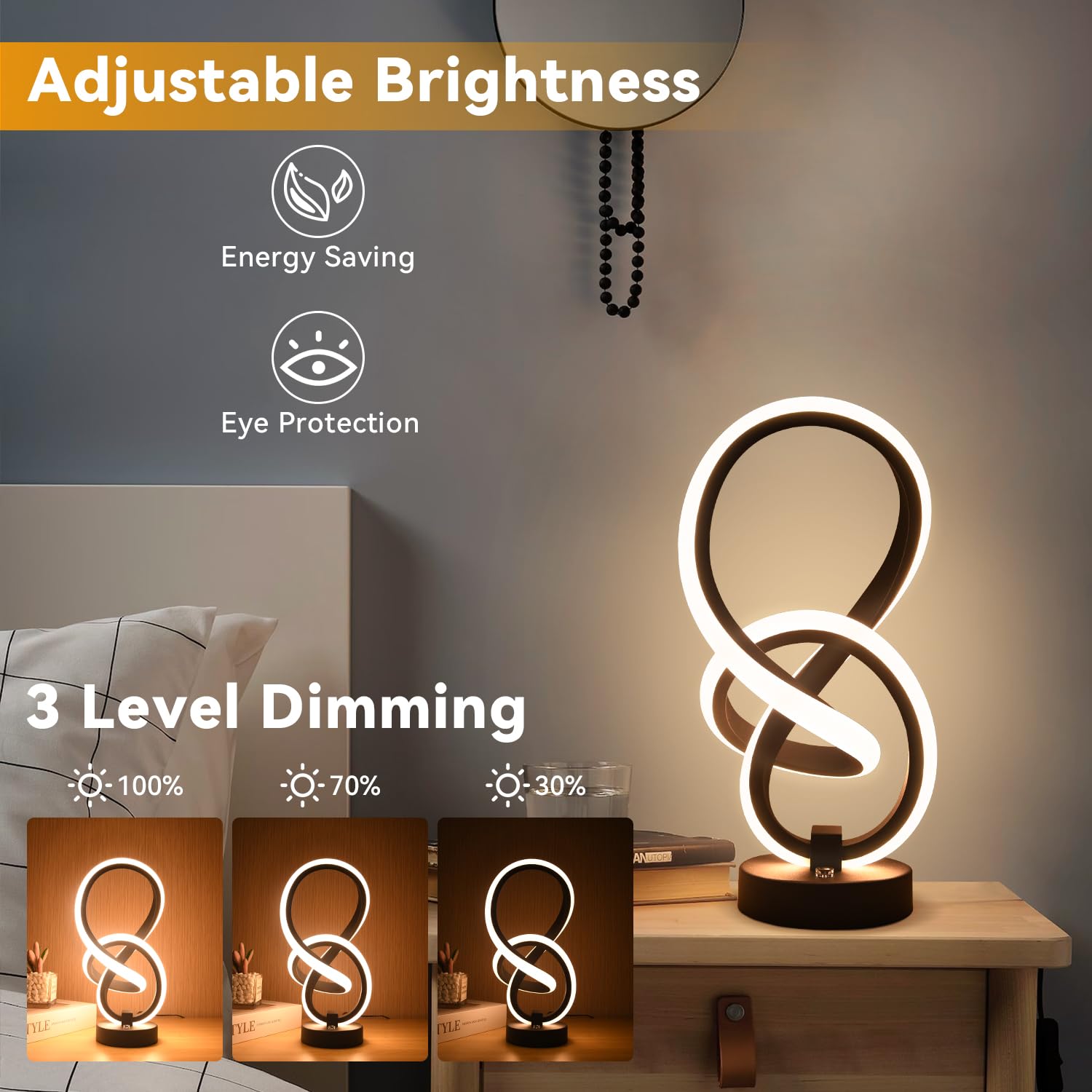 Vocevos 2 Pack Led Spiral Table Lamp Set, 3 Way Dimmable Rgb Nightstand Light For Bedroom